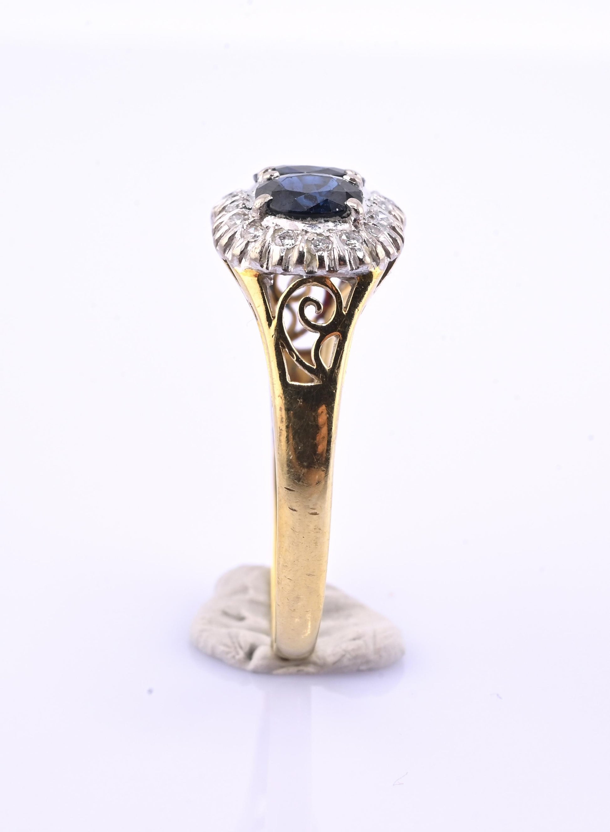 IGI Certified 14K Yellow & White Gold Sapphire Diamond Ring 1.96 CTW Size 8