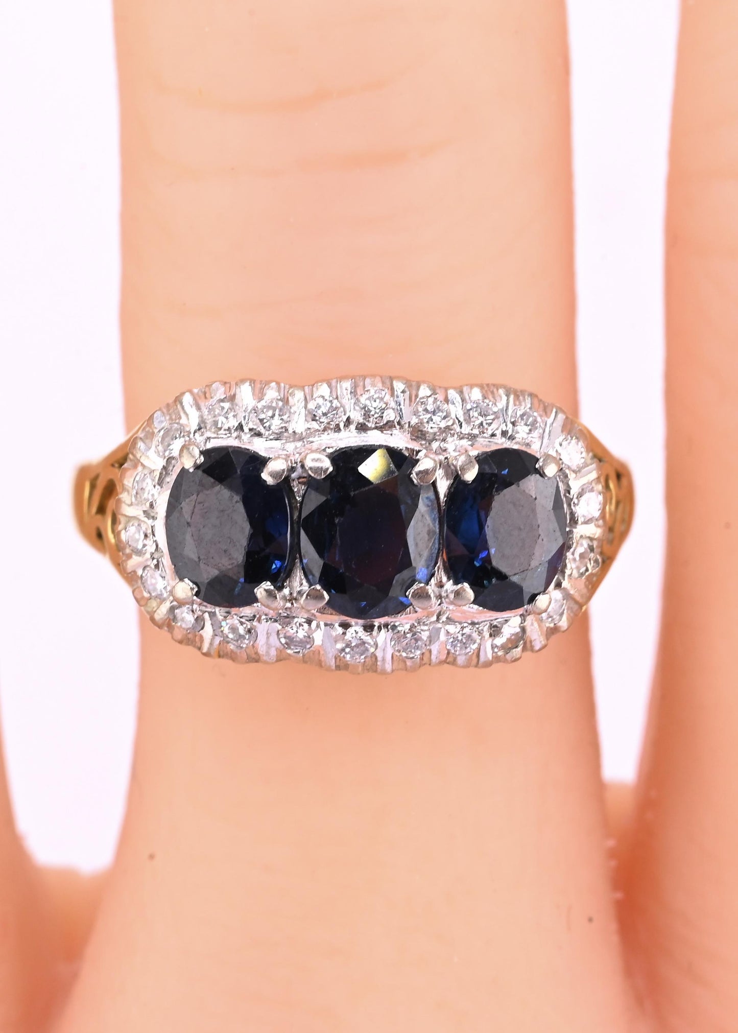 IGI Certified 14K Yellow & White Gold Sapphire Diamond Ring 1.96 CTW Size 8