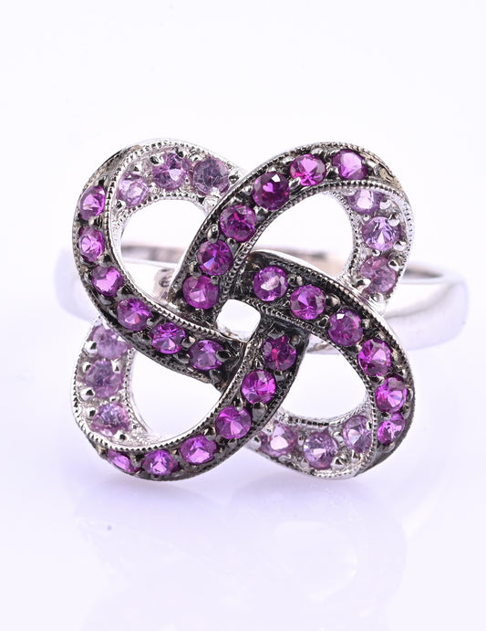 IGI Certified 14K White Gold Ruby & Pink Sapphire Knot Ring 1.08 CTW Size 9