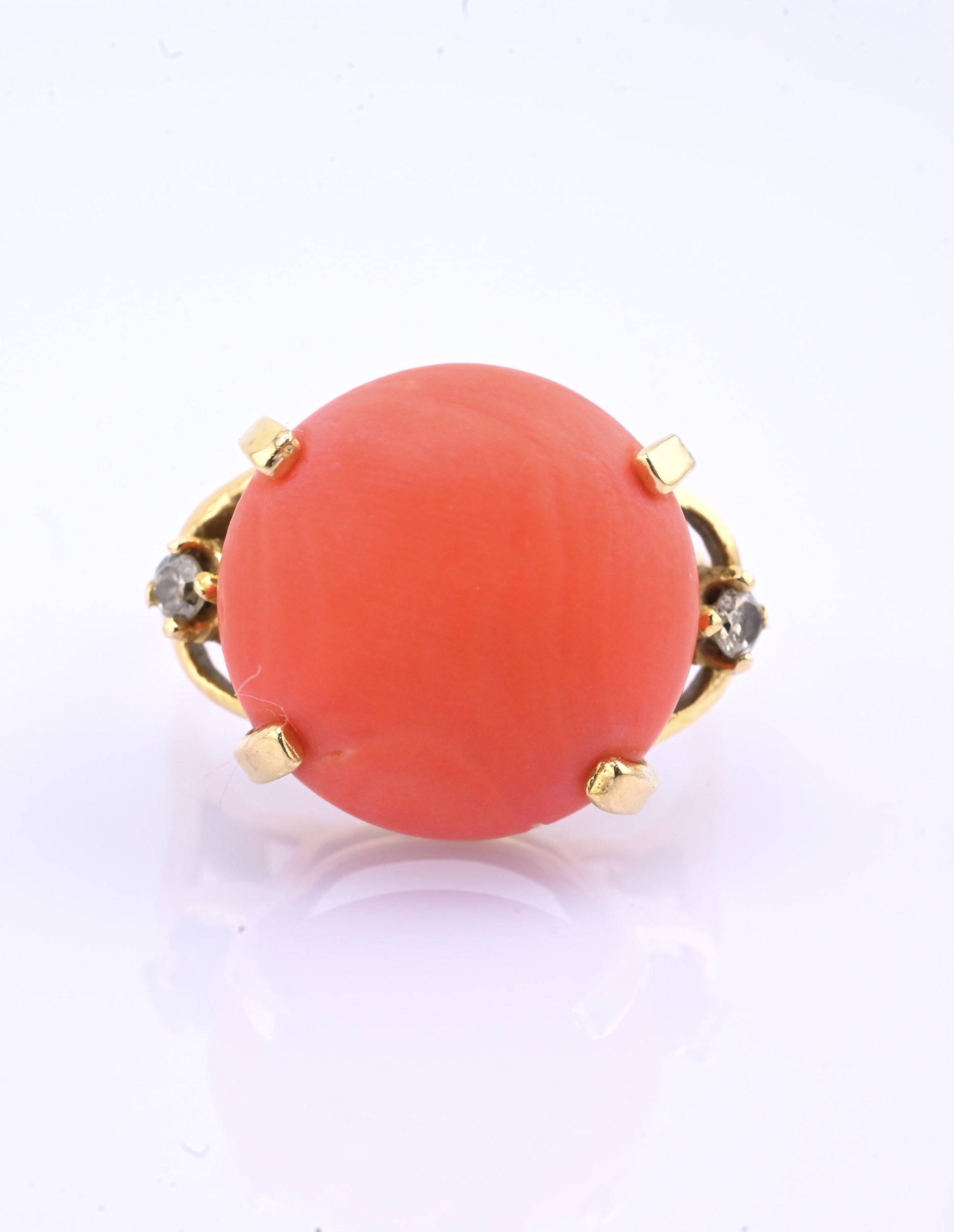 18K Yellow Gold Natural Coral Ring 8.85ct w/ Diamonds Ring Size 6.5 IGI Cert.