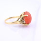 18K Yellow Gold Natural Coral Ring 8.85ct w/ Diamonds Ring Size 6.5 IGI Cert.