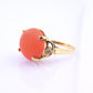 18K Yellow Gold Natural Coral Ring 8.85ct w/ Diamonds Ring Size 6.5 IGI Cert.