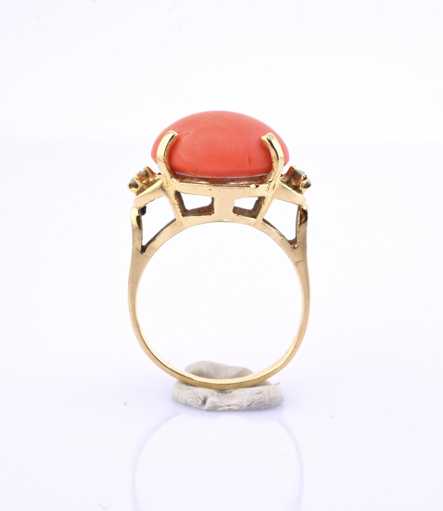 18K Yellow Gold Natural Coral Ring 8.85ct w/ Diamonds Ring Size 6.5 IGI Cert.