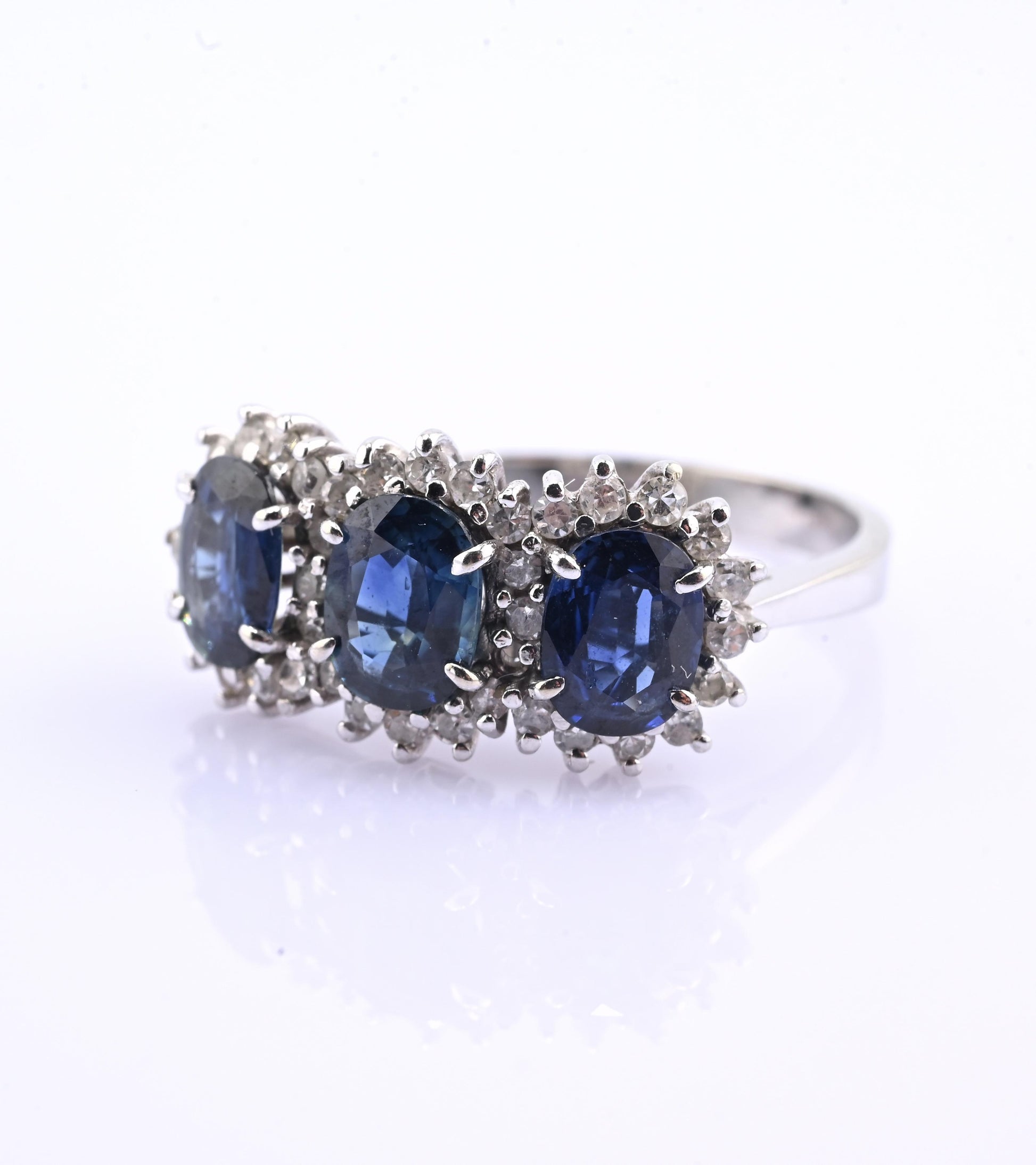 14K White Gold Ring 2.10ct Natural Blue Sapphires & 0.44ct Diamond Accent