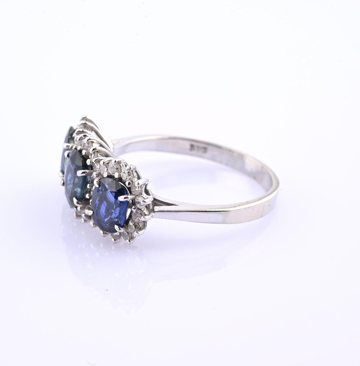 14K White Gold Ring 2.10ct Natural Blue Sapphires & 0.44ct Diamond Accent
