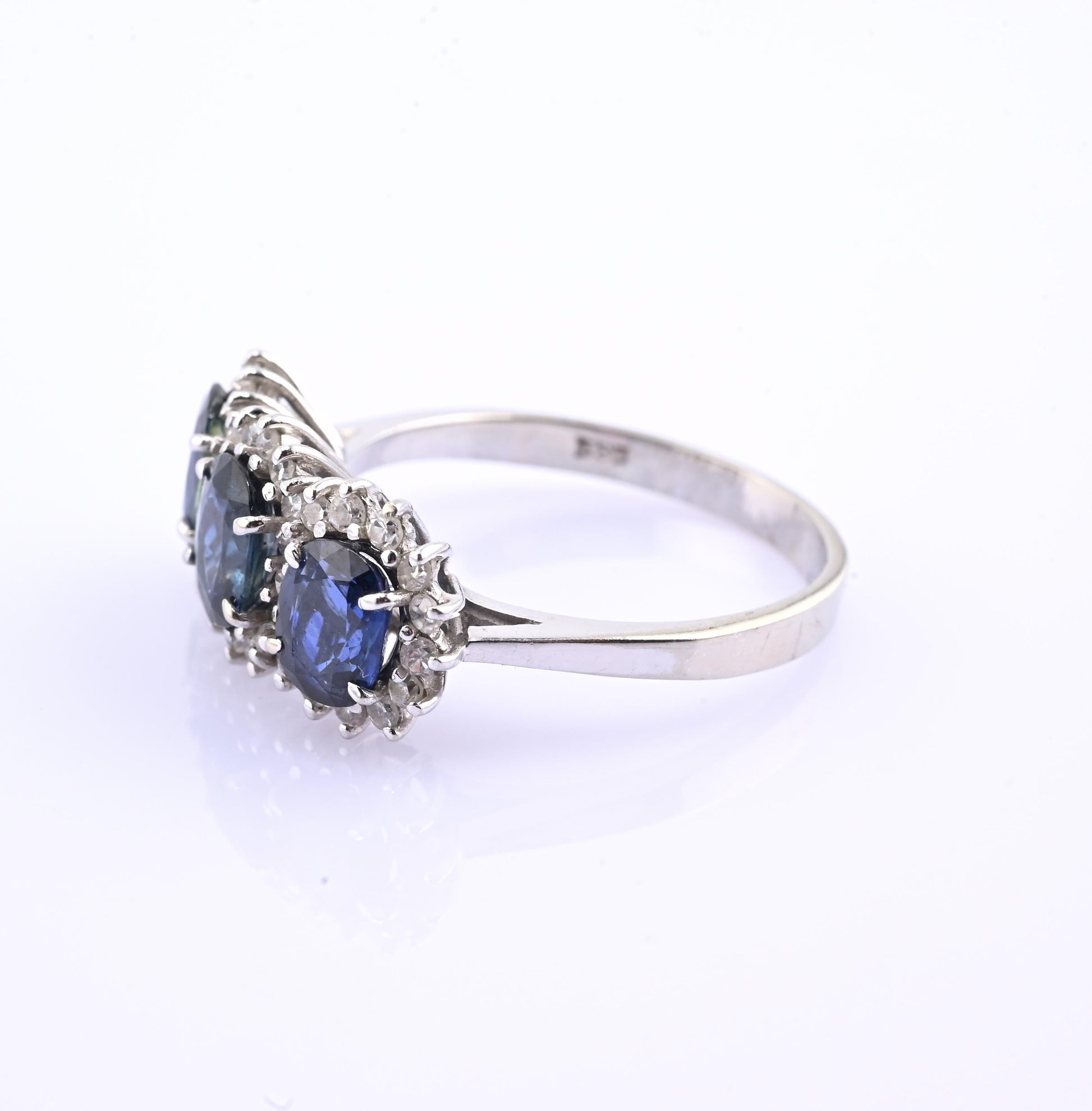 14K White Gold Ring 2.10ct Natural Blue Sapphires & 0.44ct Diamond Accent