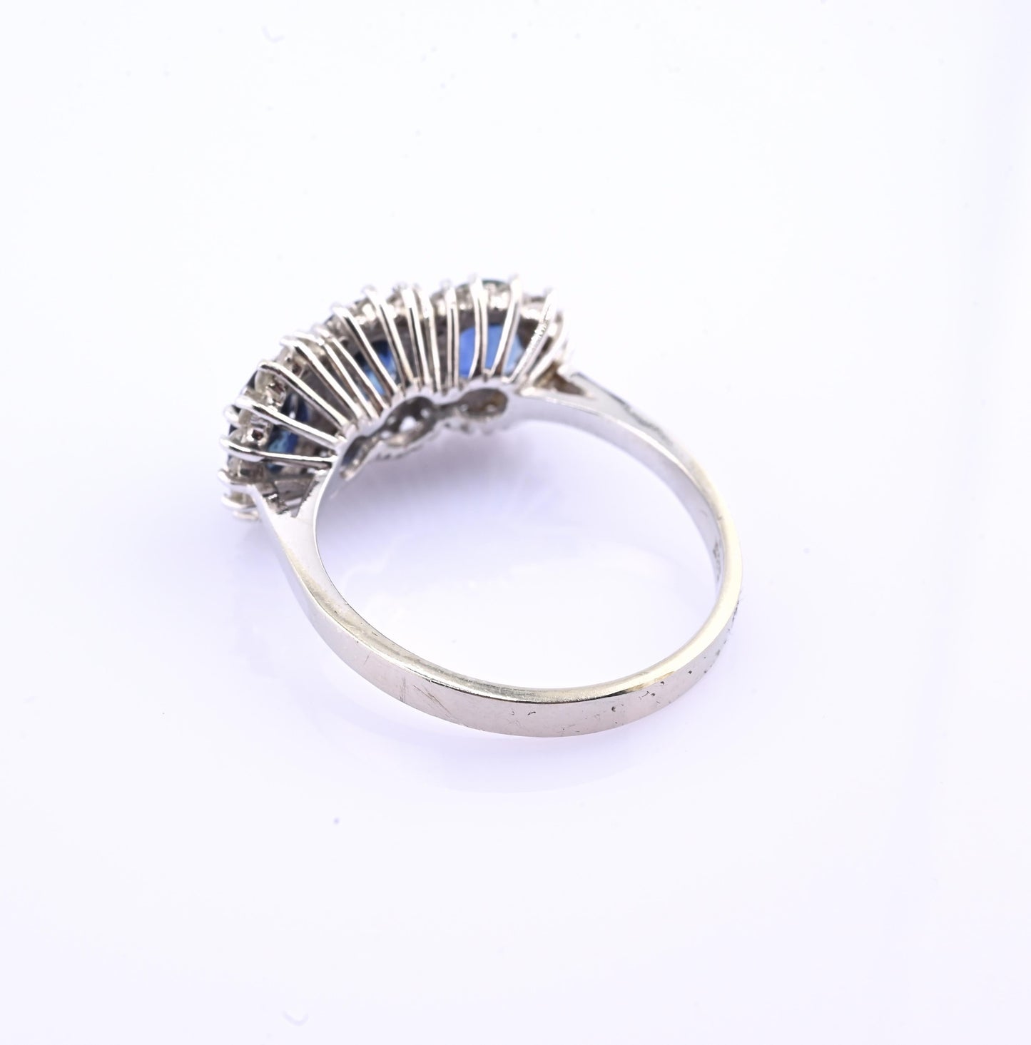 14K White Gold Ring 2.10ct Natural Blue Sapphires & 0.44ct Diamond Accent