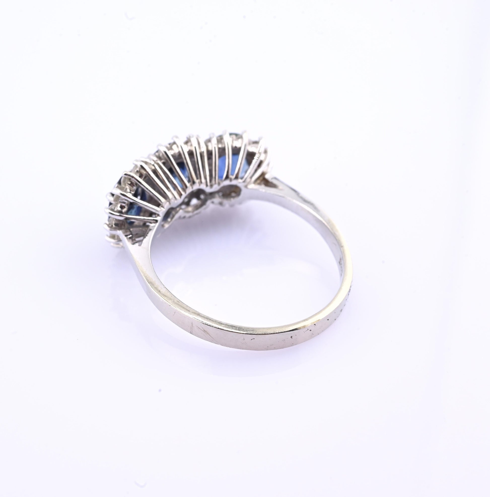 14K White Gold Ring 2.10ct Natural Blue Sapphires & 0.44ct Diamond Accent