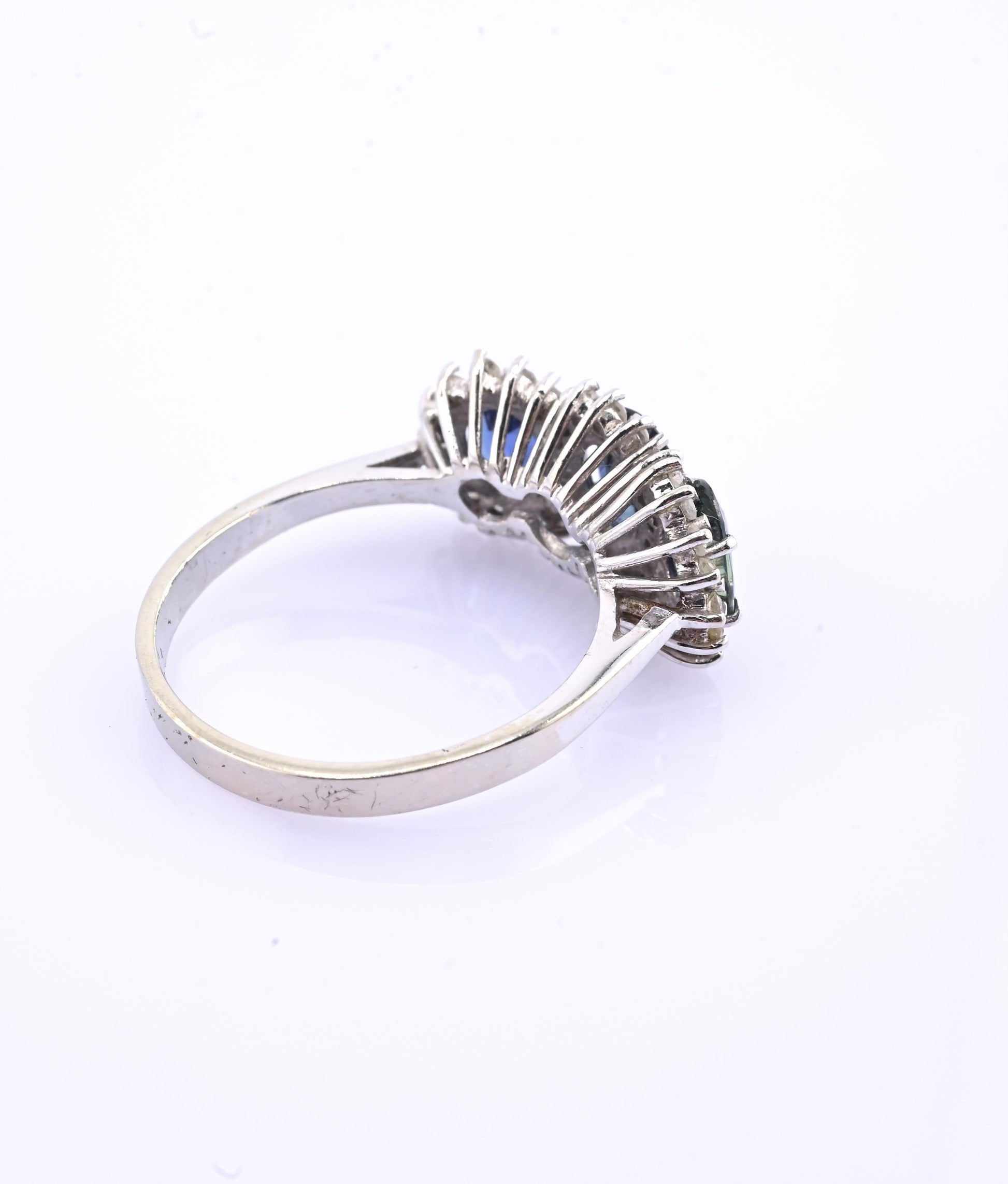 14K White Gold Ring 2.10ct Natural Blue Sapphires & 0.44ct Diamond Accent