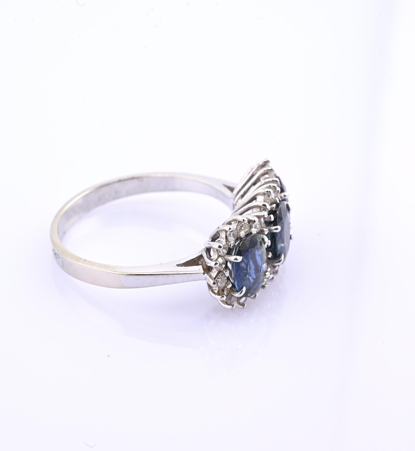 14K White Gold Ring 2.10ct Natural Blue Sapphires & 0.44ct Diamond Accent