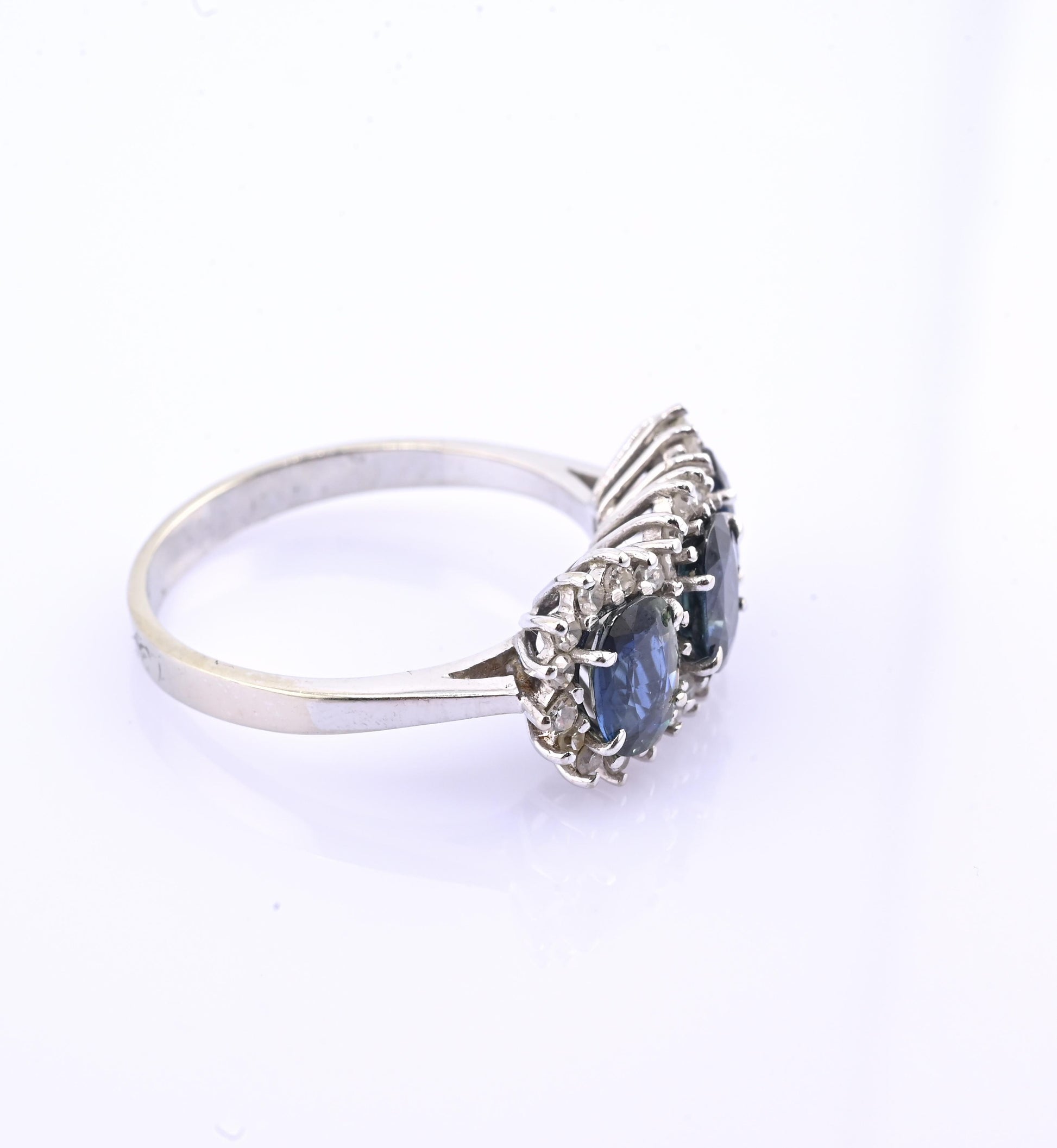 14K White Gold Ring 2.10ct Natural Blue Sapphires & 0.44ct Diamond Accent