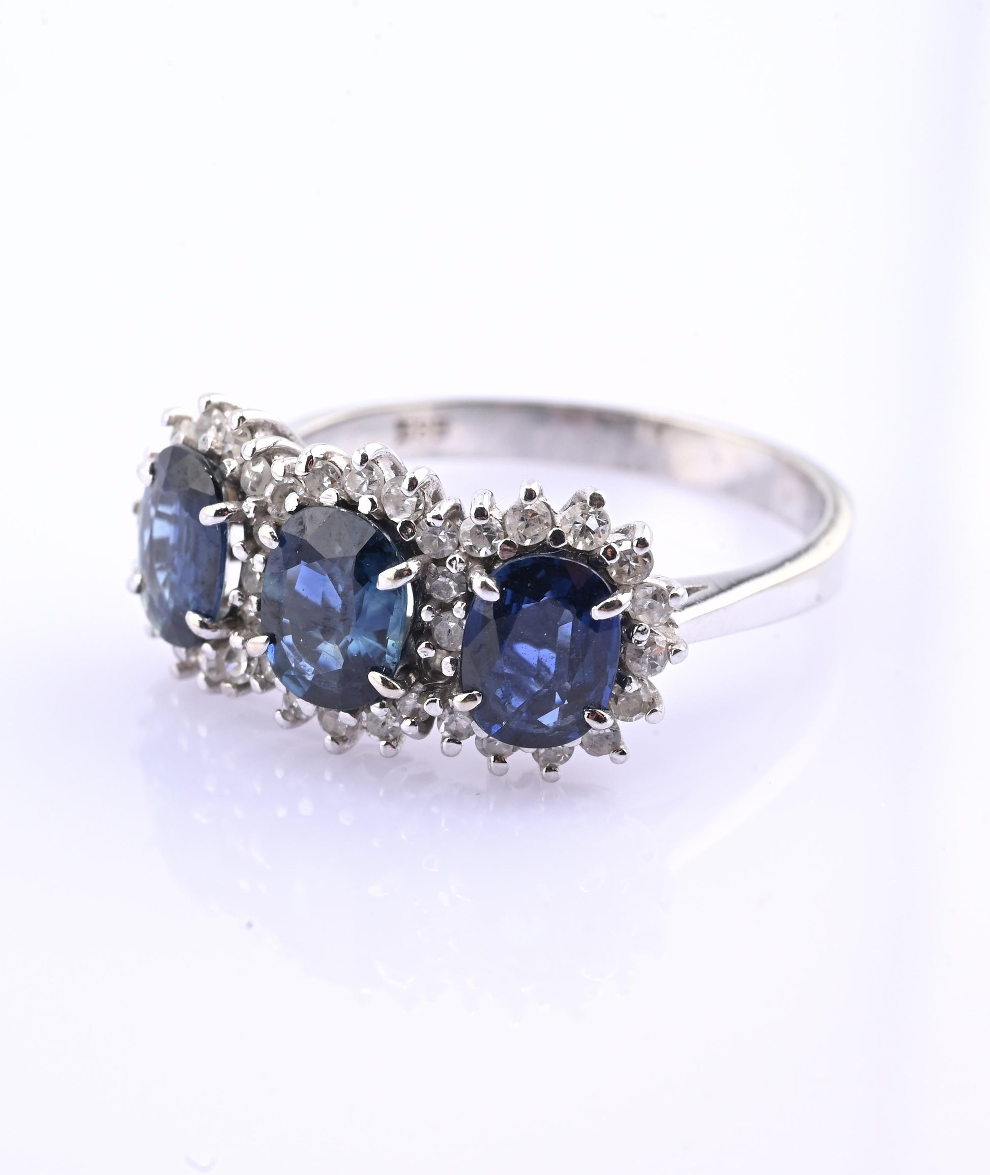 14K White Gold Ring 2.10ct Natural Blue Sapphires & 0.44ct Diamond Accent