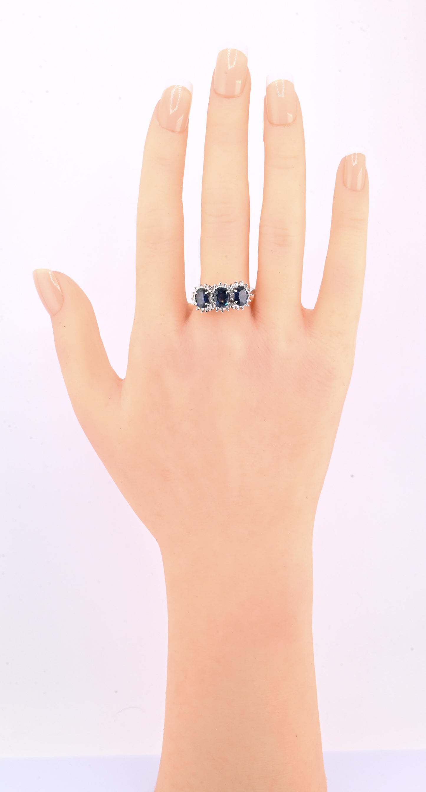 14K White Gold Ring 2.10ct Natural Blue Sapphires & 0.44ct Diamond Accent