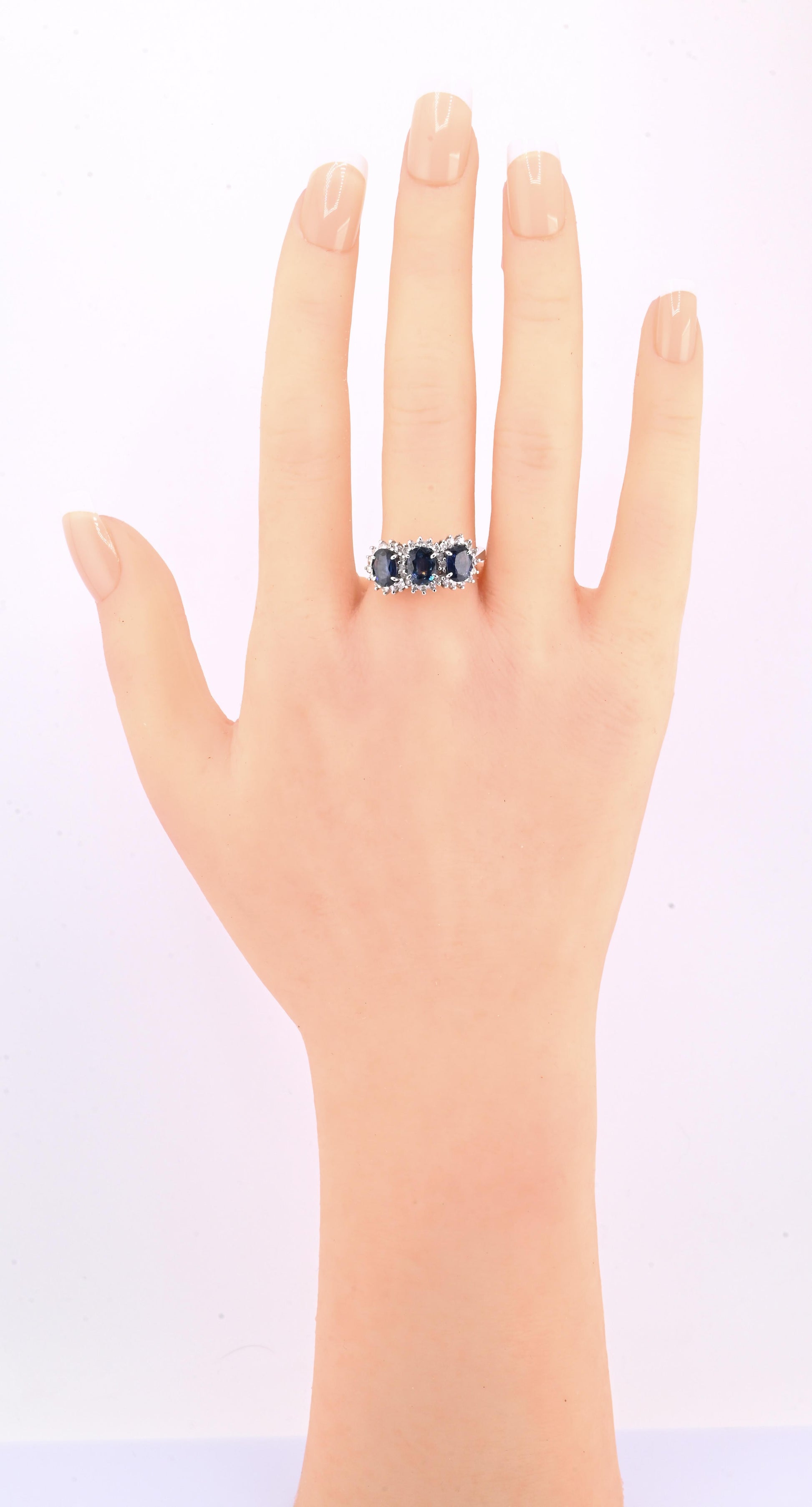 14K White Gold Ring 2.10ct Natural Blue Sapphires & 0.44ct Diamond Accent