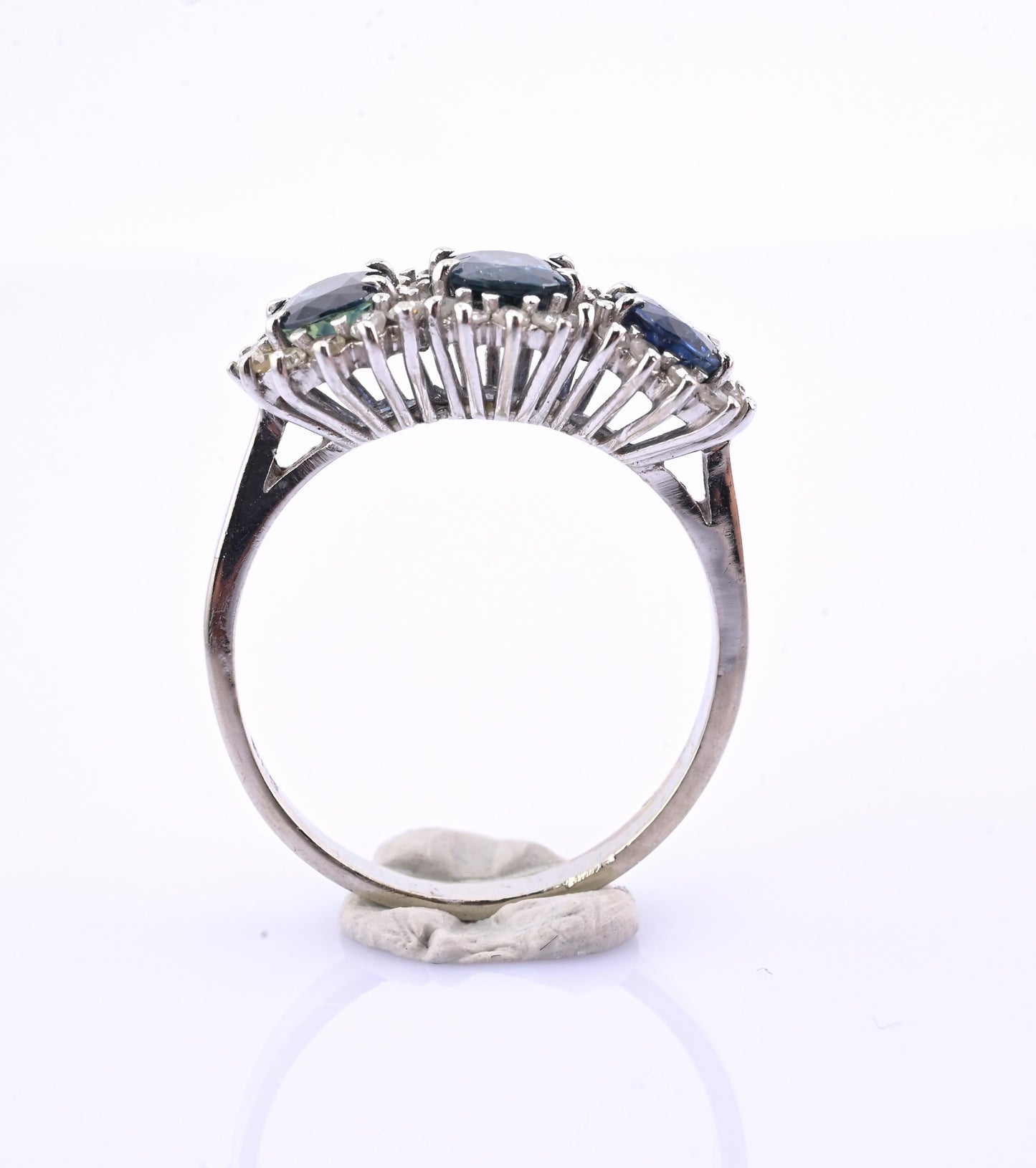 14K White Gold Ring 2.10ct Natural Blue Sapphires & 0.44ct Diamond Accent