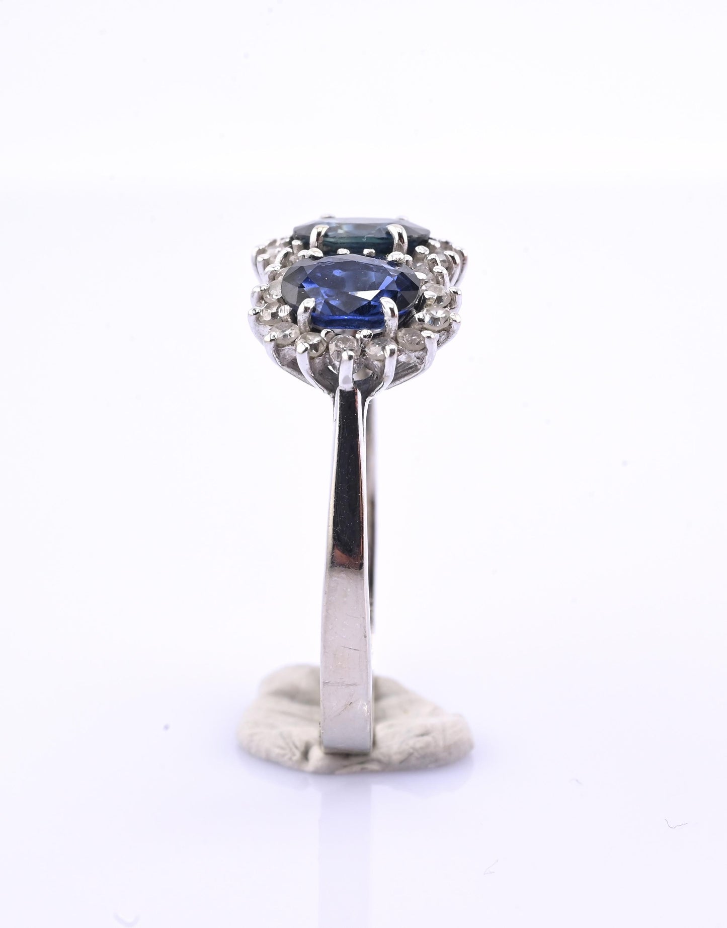 14K White Gold Ring 2.10ct Natural Blue Sapphires & 0.44ct Diamond Accent