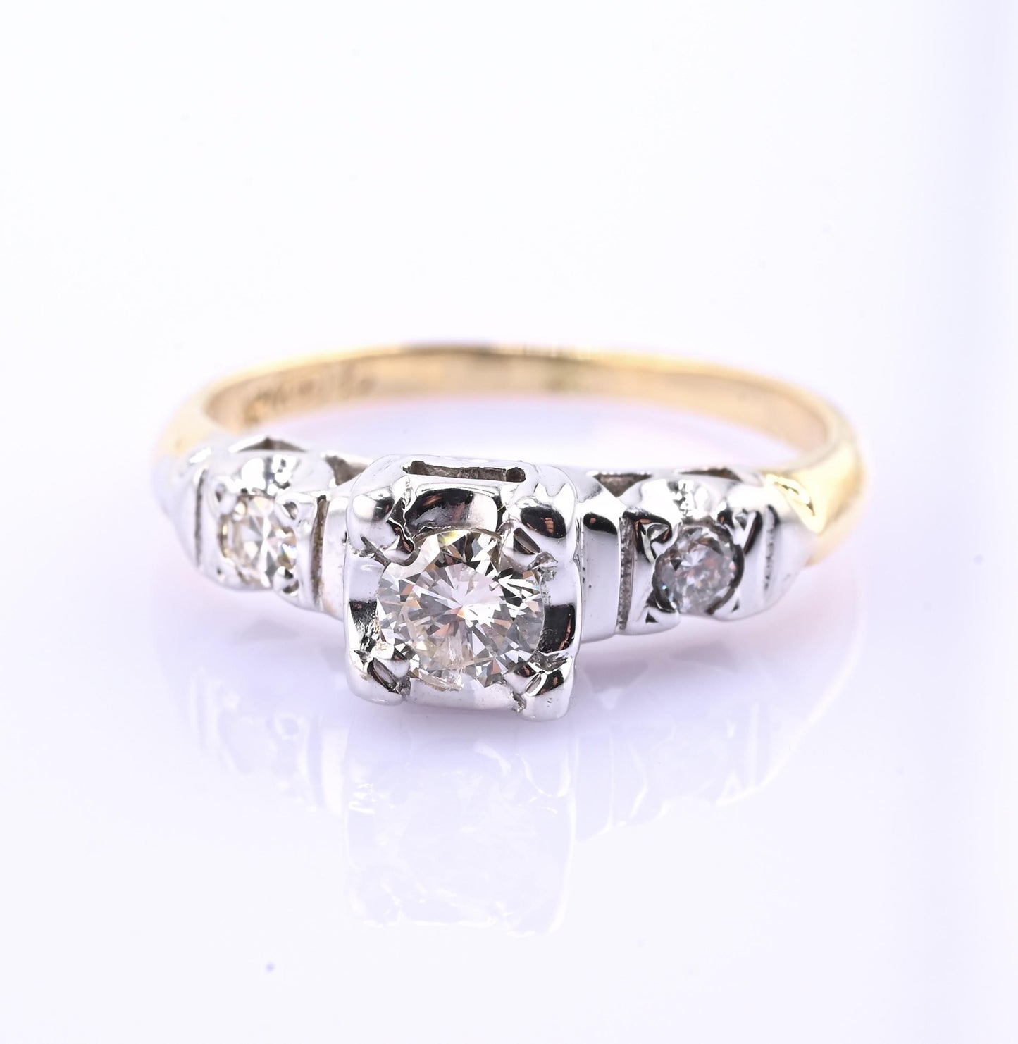 IGI Certified 14K Yellow & White Gold Ring Natural Diamonds Ring Size 4.5