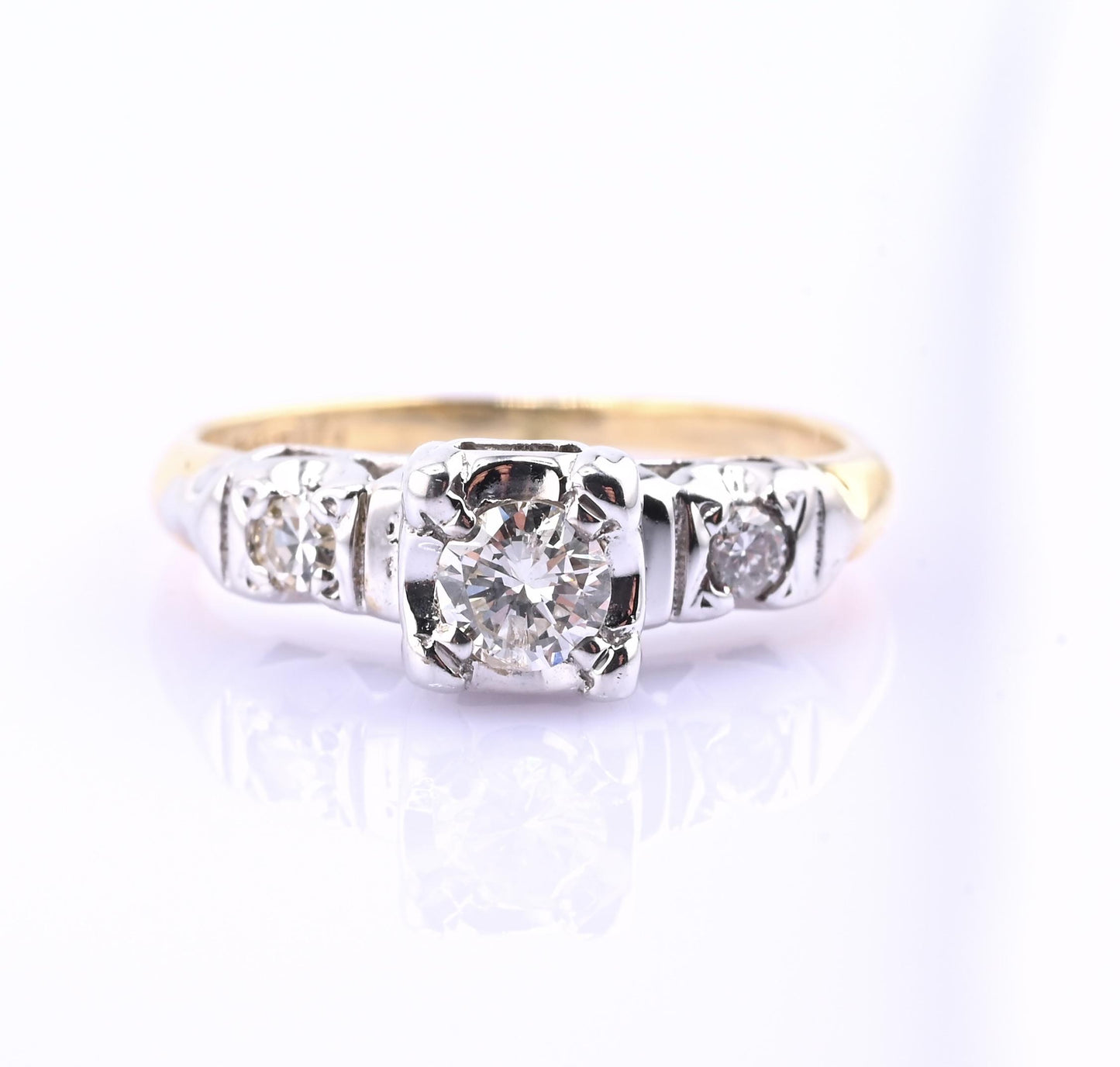 IGI Certified 14K Yellow & White Gold Ring Natural Diamonds Ring Size 4.5