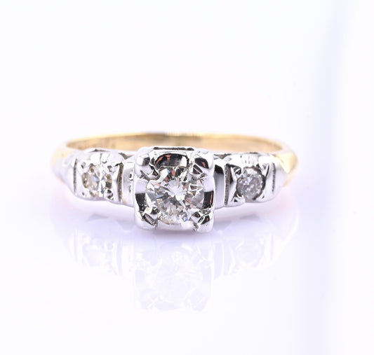 IGI Certified 14K Yellow & White Gold Ring Natural Diamonds Ring Size 4.5