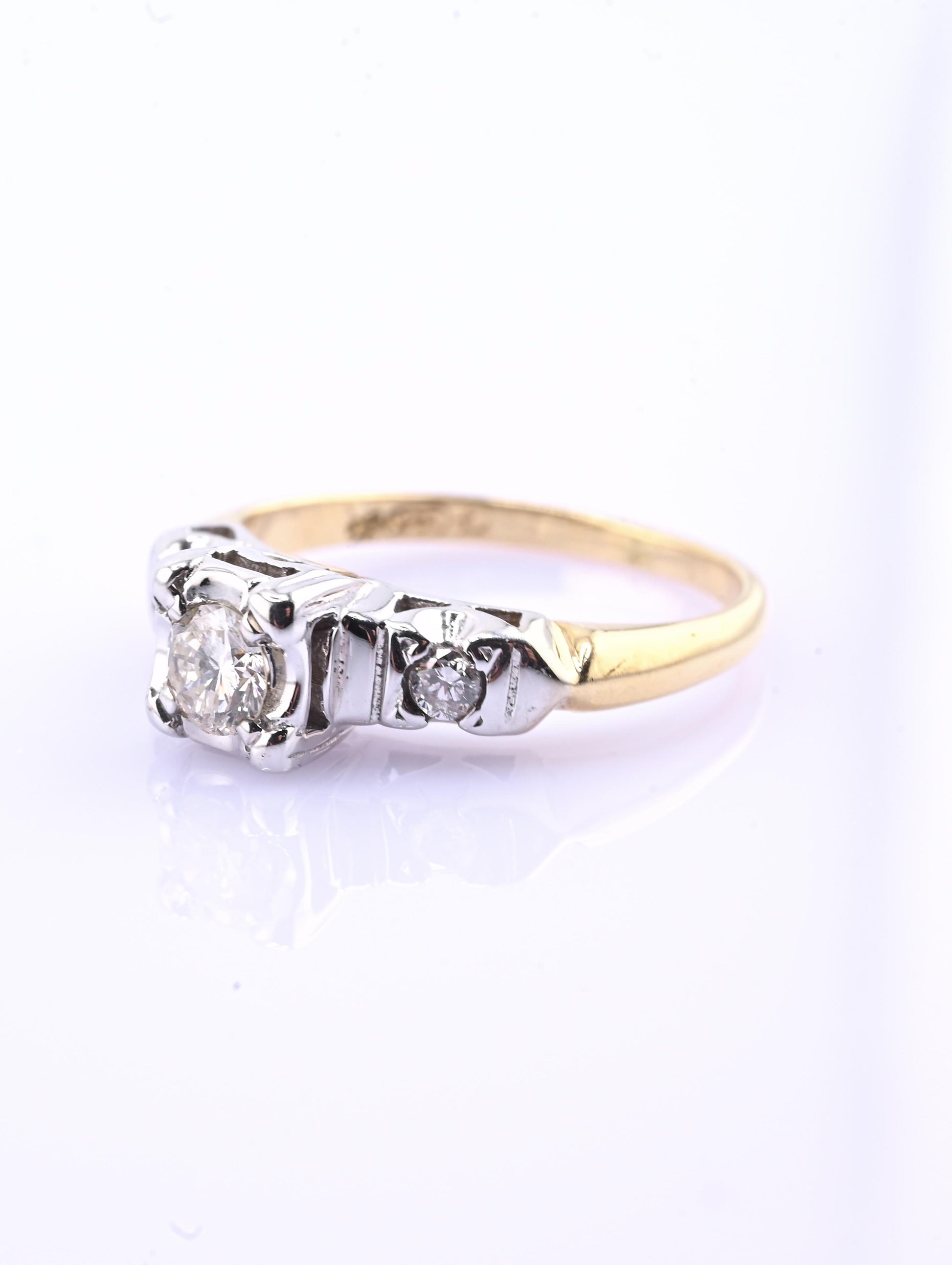 IGI Certified 14K Yellow & White Gold Ring Natural Diamonds Ring Size 4.5