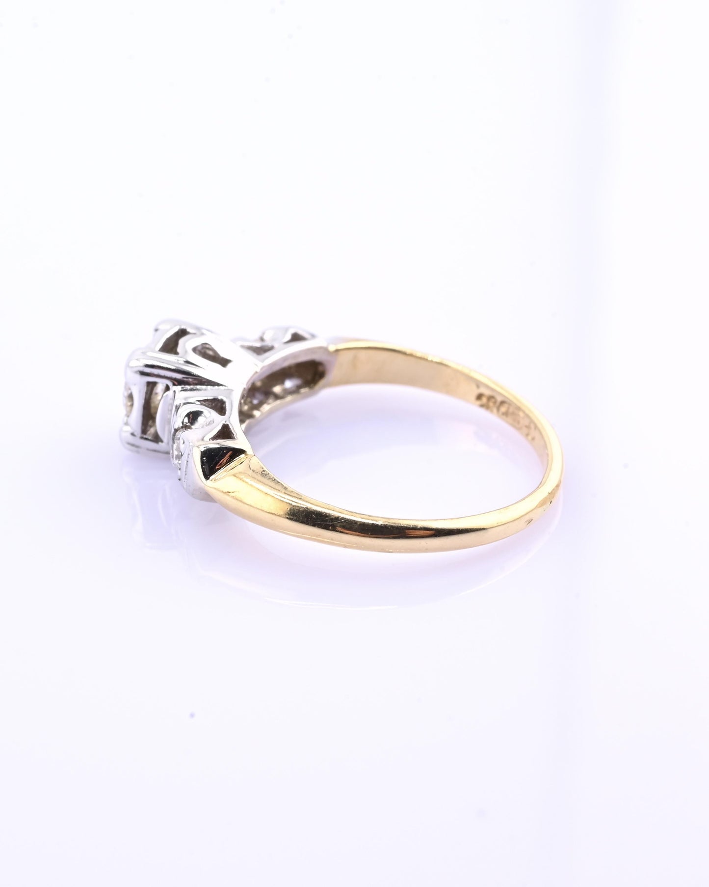 IGI Certified 14K Yellow & White Gold Ring Natural Diamonds Ring Size 4.5
