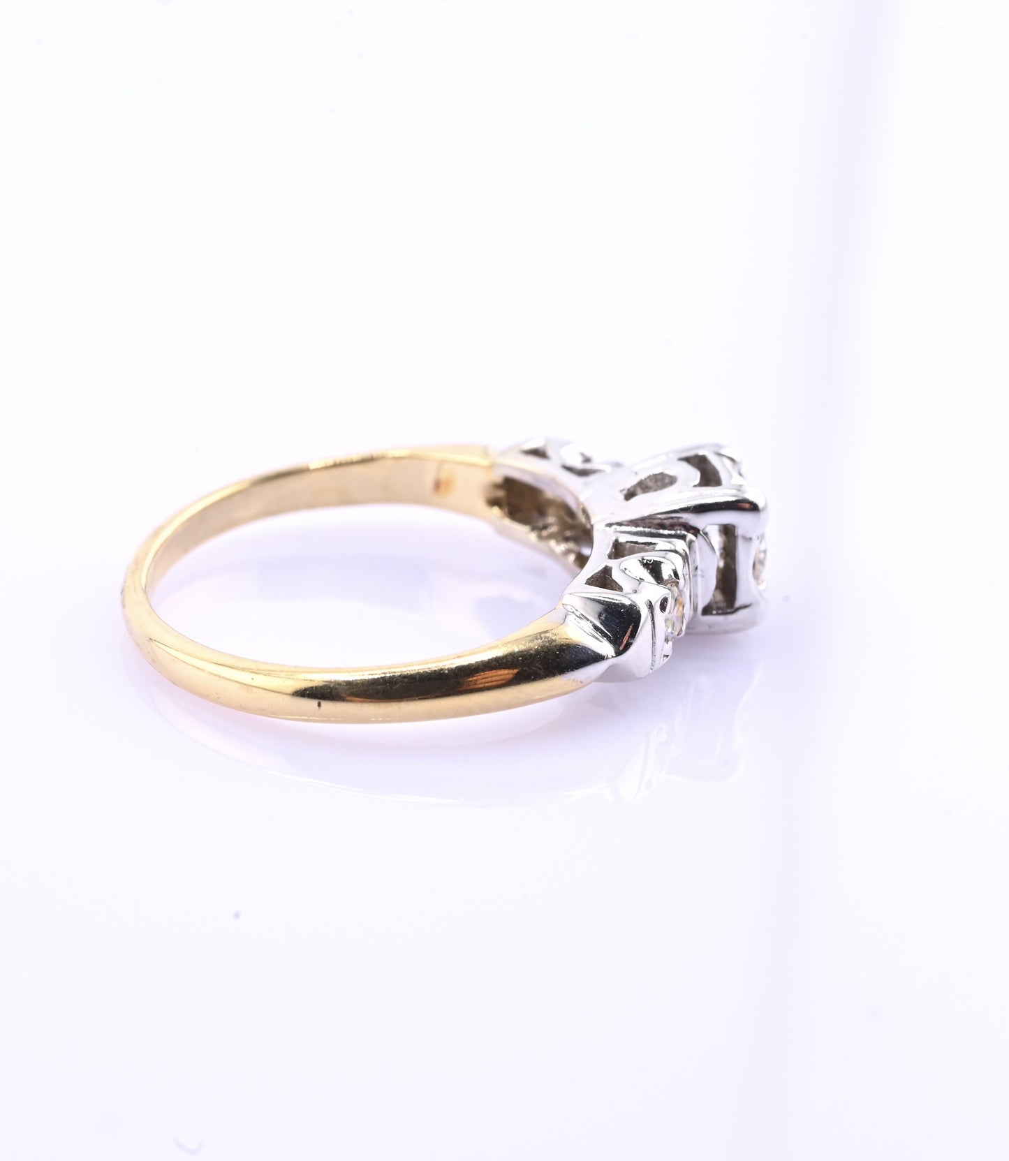 IGI Certified 14K Yellow & White Gold Ring Natural Diamonds Ring Size 4.5