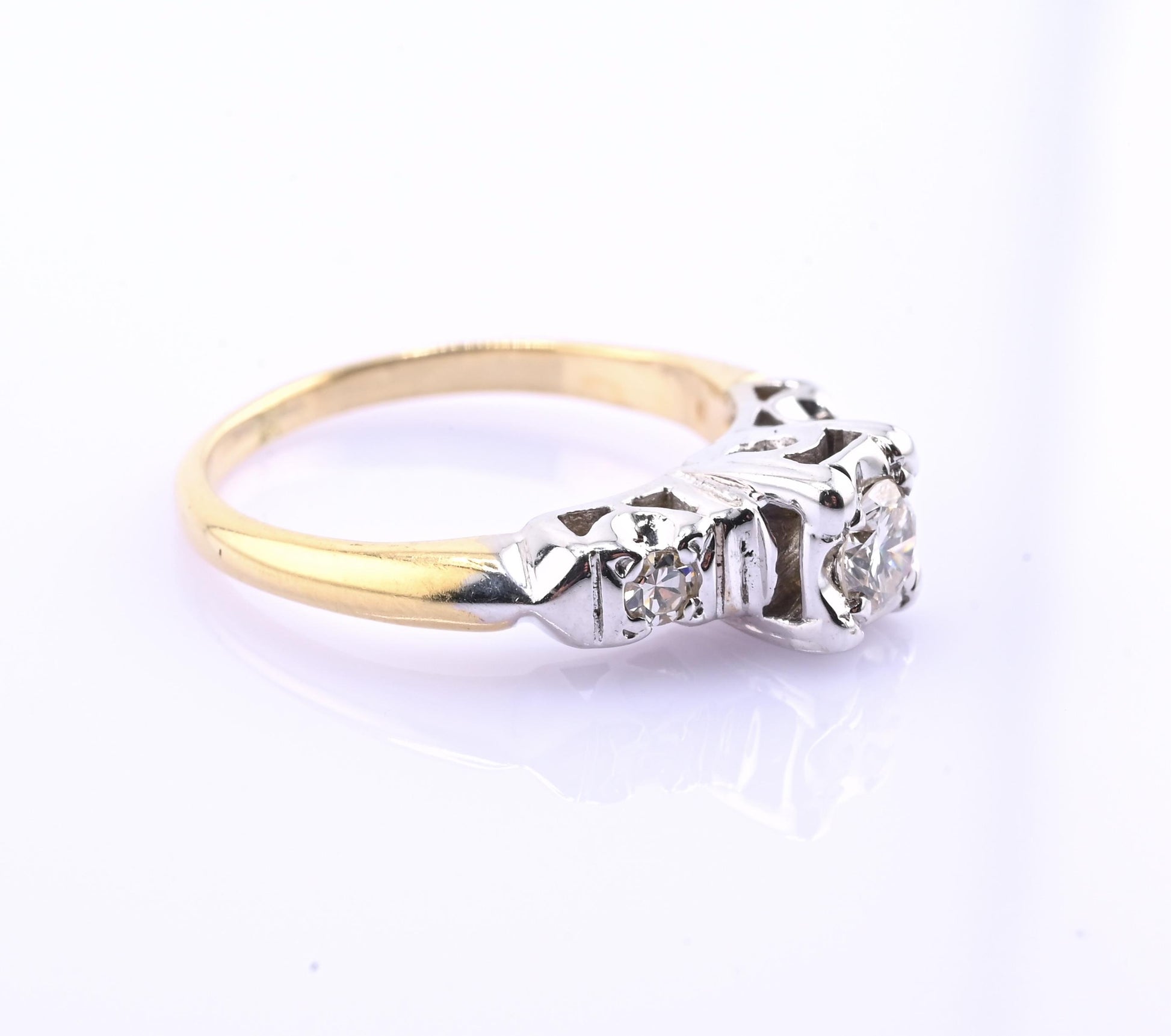 IGI Certified 14K Yellow & White Gold Ring Natural Diamonds Ring Size 4.5
