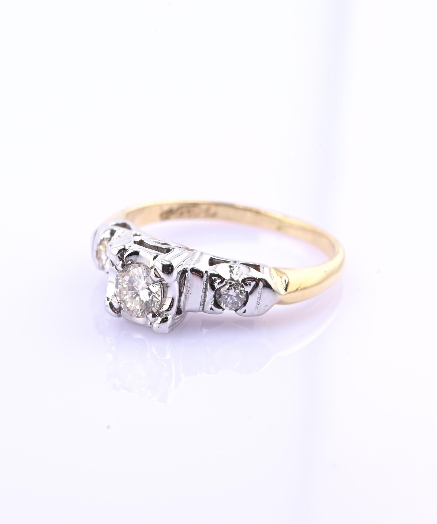 IGI Certified 14K Yellow & White Gold Ring Natural Diamonds Ring Size 4.5