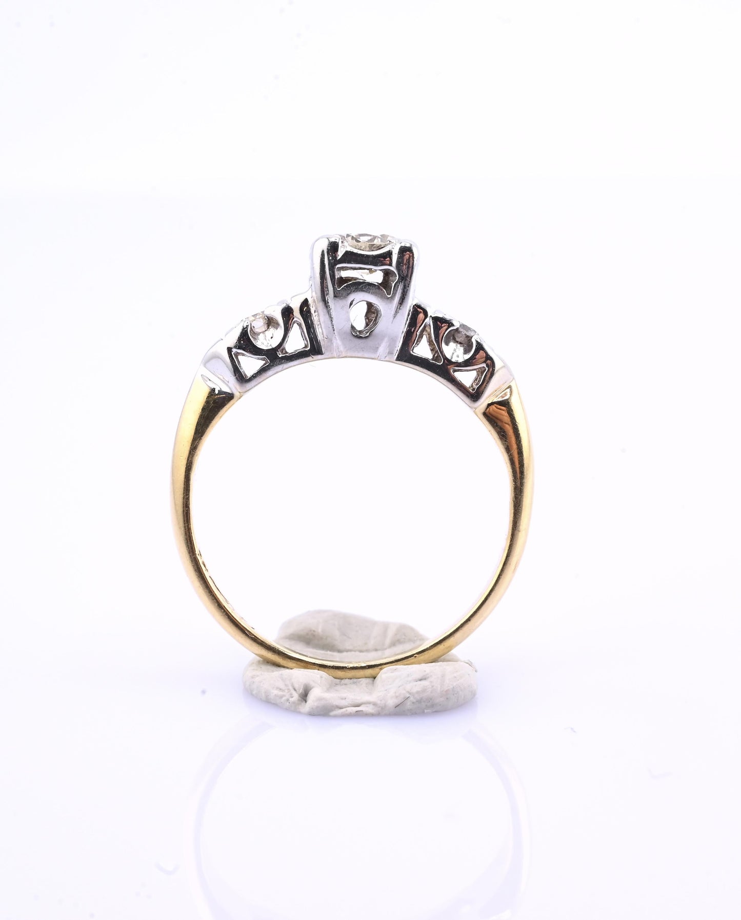 IGI Certified 14K Yellow & White Gold Ring Natural Diamonds Ring Size 4.5