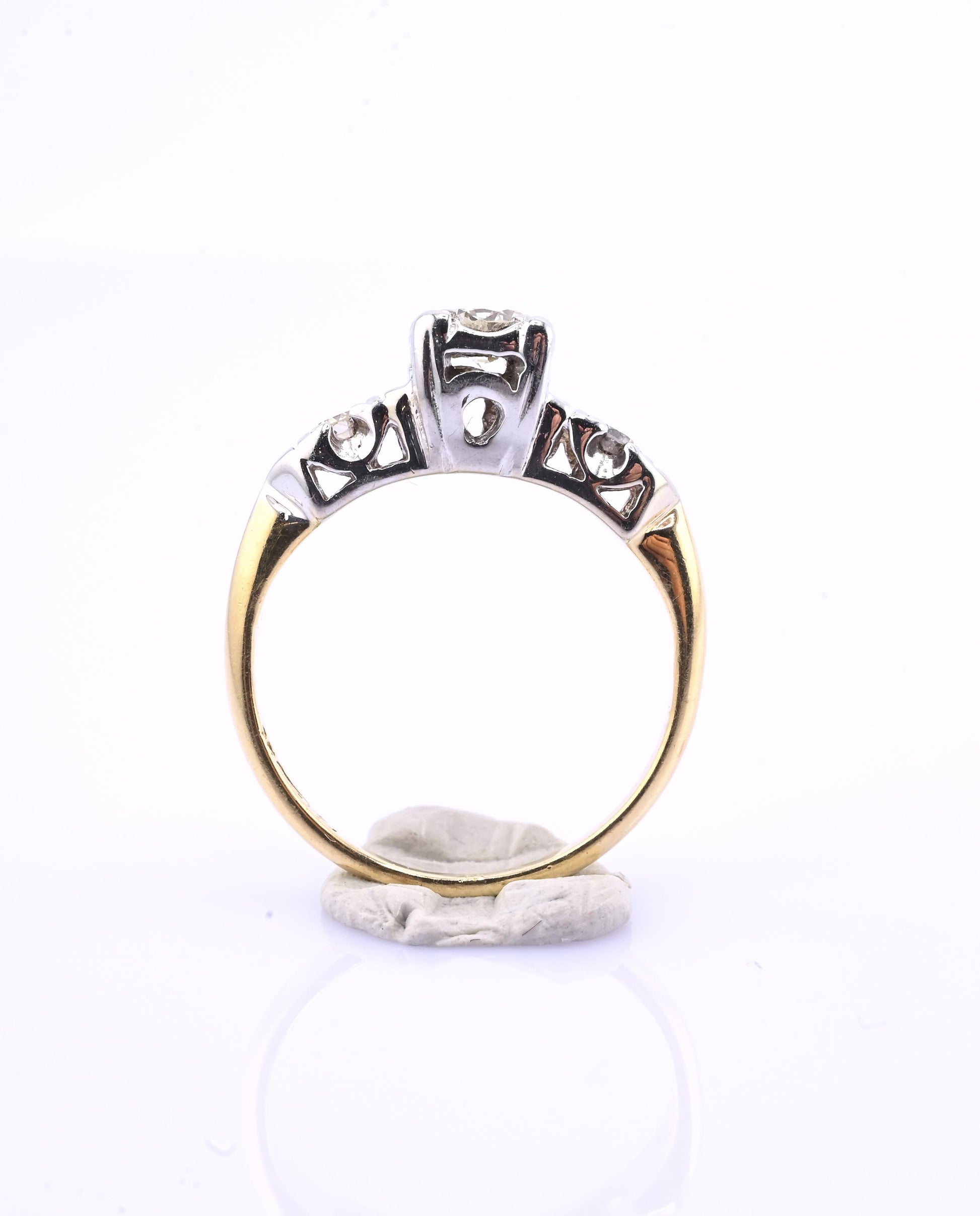 IGI Certified 14K Yellow & White Gold Ring Natural Diamonds Ring Size 4.5