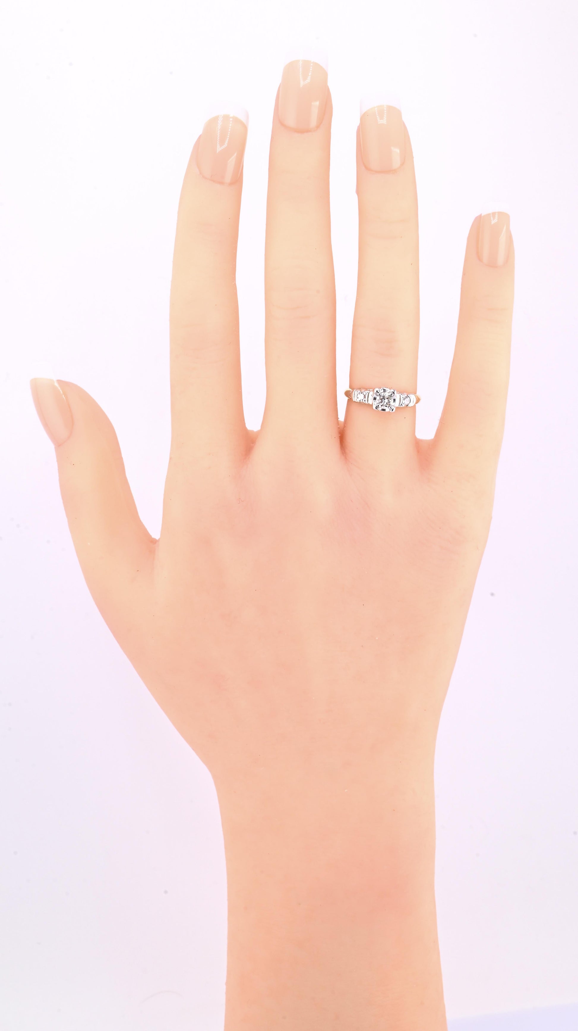IGI Certified 14K Yellow & White Gold Ring Natural Diamonds Ring Size 4.5