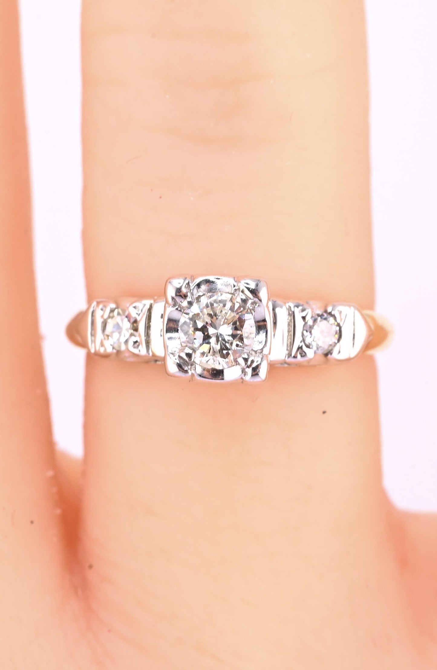 IGI Certified 14K Yellow & White Gold Ring Natural Diamonds Ring Size 4.5