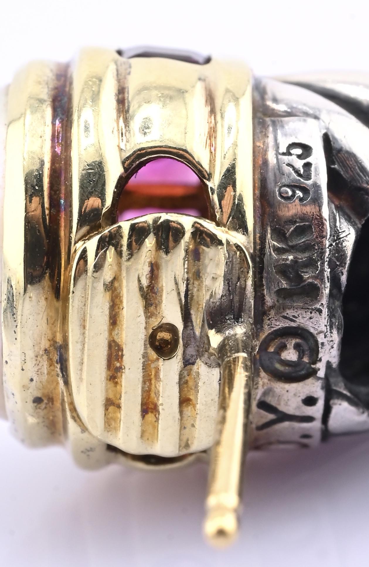 David Yurman Pearl & Rhodolite 14k Gold Sterling Silver Cable Hoop Earrings