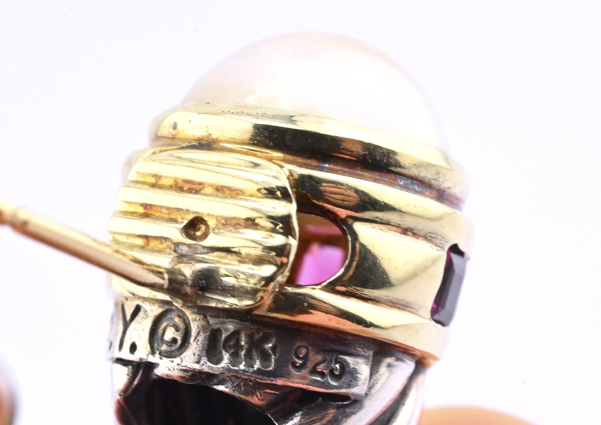 David Yurman Pearl & Rhodolite 14k Gold Sterling Silver Cable Hoop Earrings