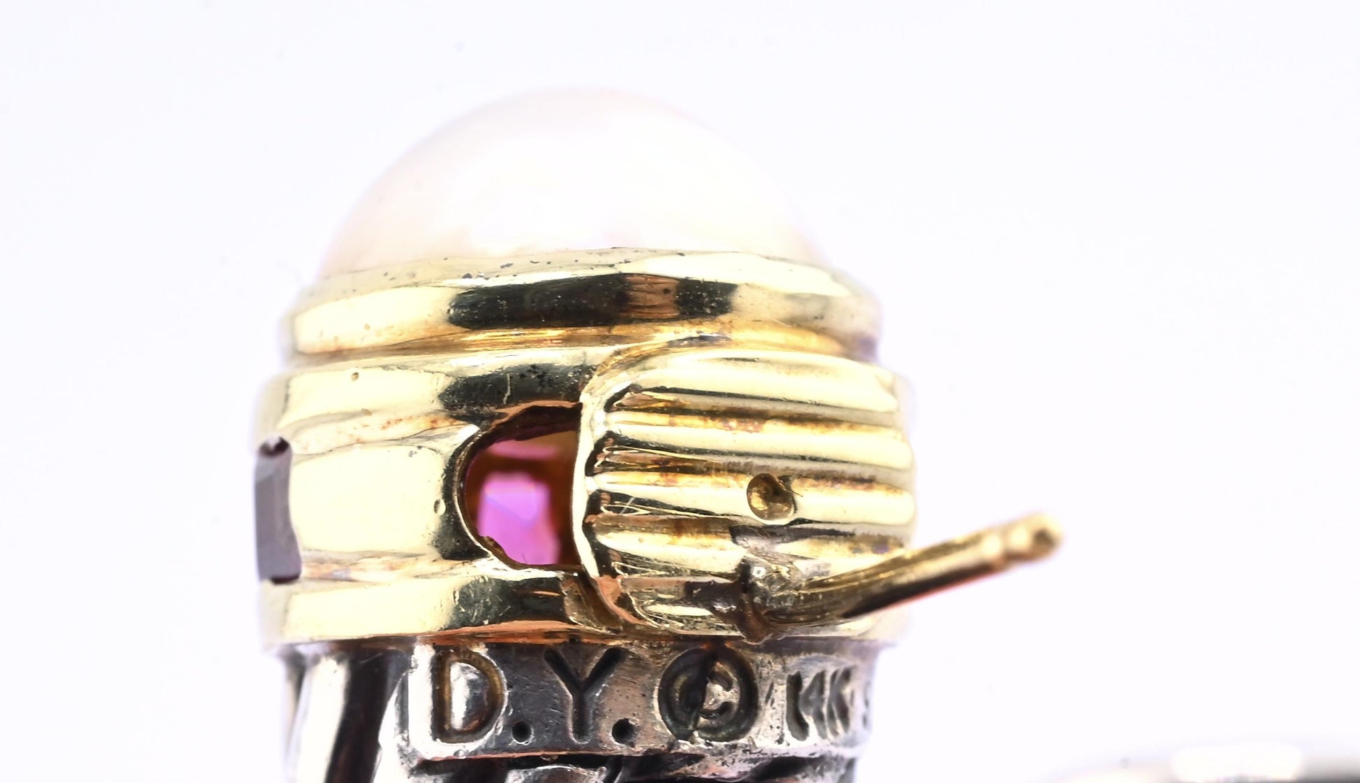 David Yurman Pearl & Rhodolite 14k Gold Sterling Silver Cable Hoop Earrings