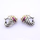 David Yurman Pearl & Rhodolite 14k Gold Sterling Silver Cable Hoop Earrings