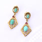Vintage 14k Gold Turquoise & Red Stone Openwork Dangle Earrings