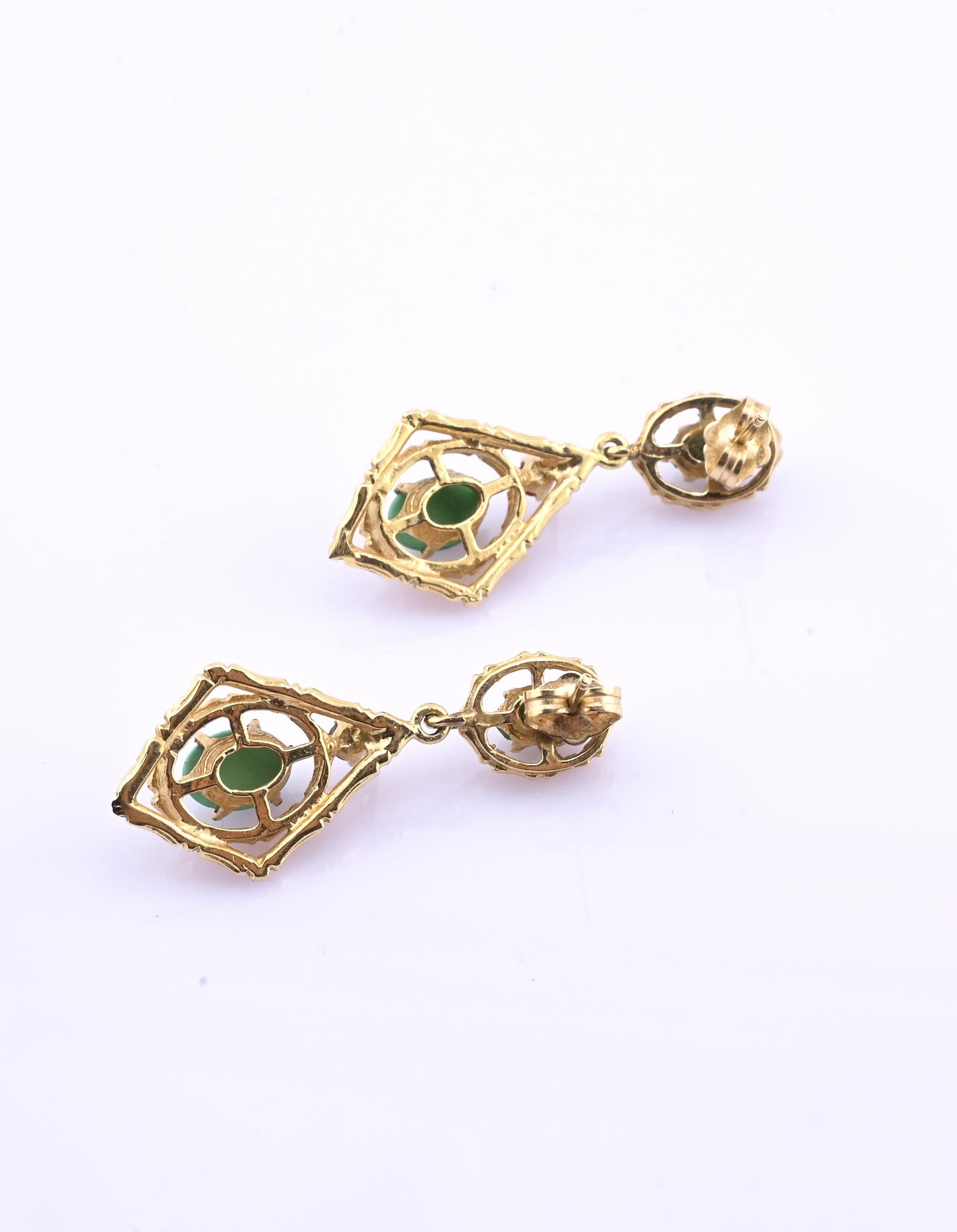 Vintage 14k Gold Turquoise & Red Stone Openwork Dangle Earrings