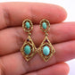 Vintage 14k Gold Turquoise & Red Stone Openwork Dangle Earrings