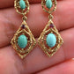 Vintage 14k Gold Turquoise & Red Stone Openwork Dangle Earrings