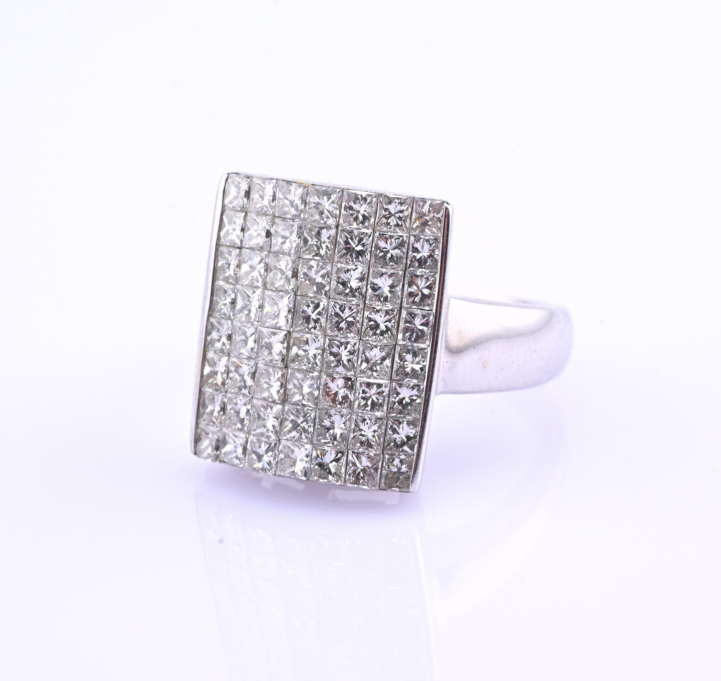 18k White Gold Princess-Cut Natural Diamond Mosaic Statement Ring Size 7