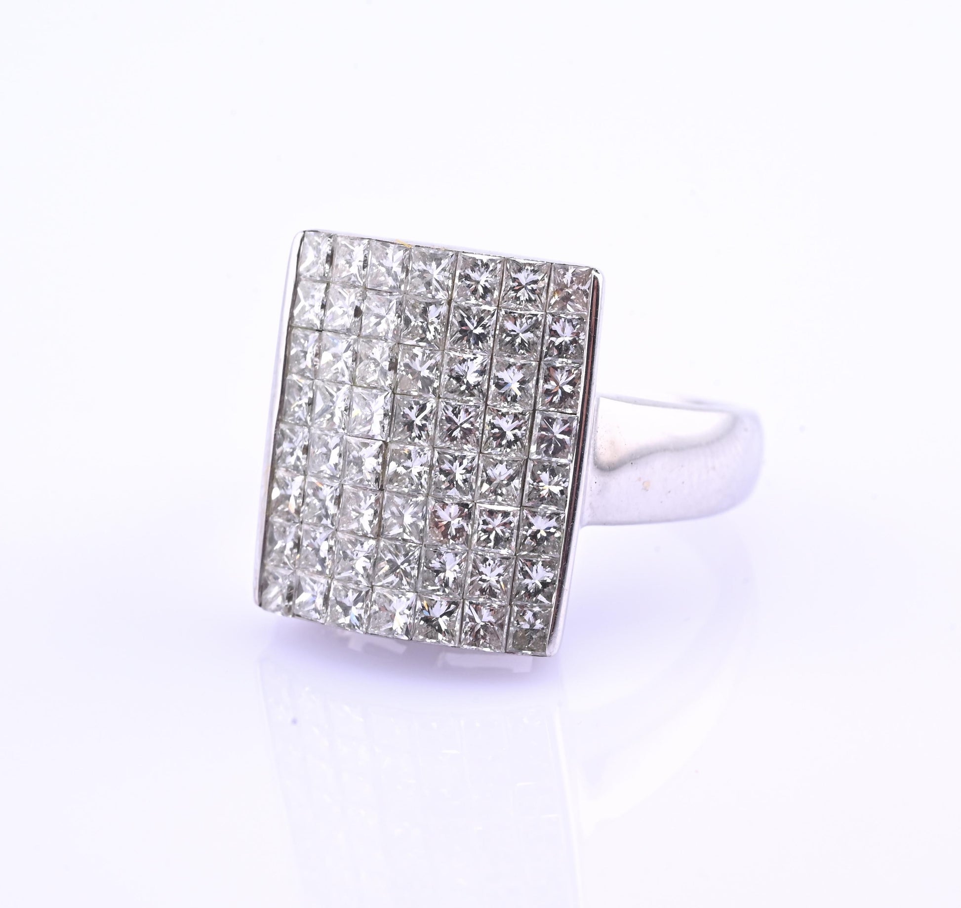 18k White Gold Princess-Cut Natural Diamond Mosaic Statement Ring Size 7