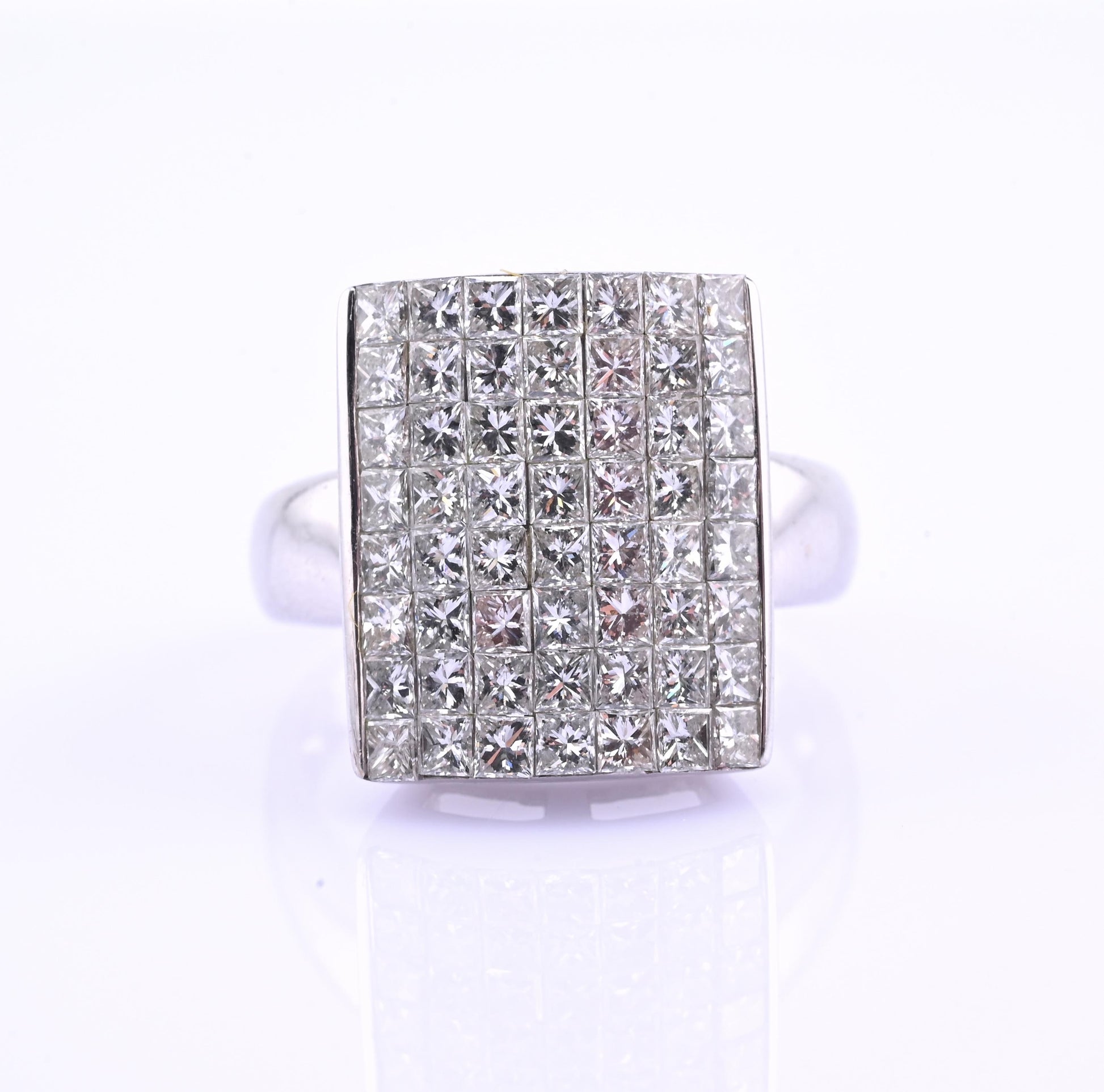 18k White Gold Princess-Cut Natural Diamond Mosaic Statement Ring Size 7