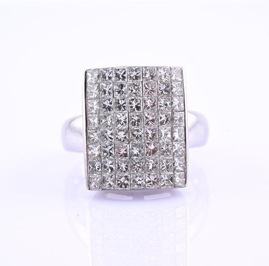 18k White Gold Princess-Cut Natural Diamond Mosaic Statement Ring Size 7