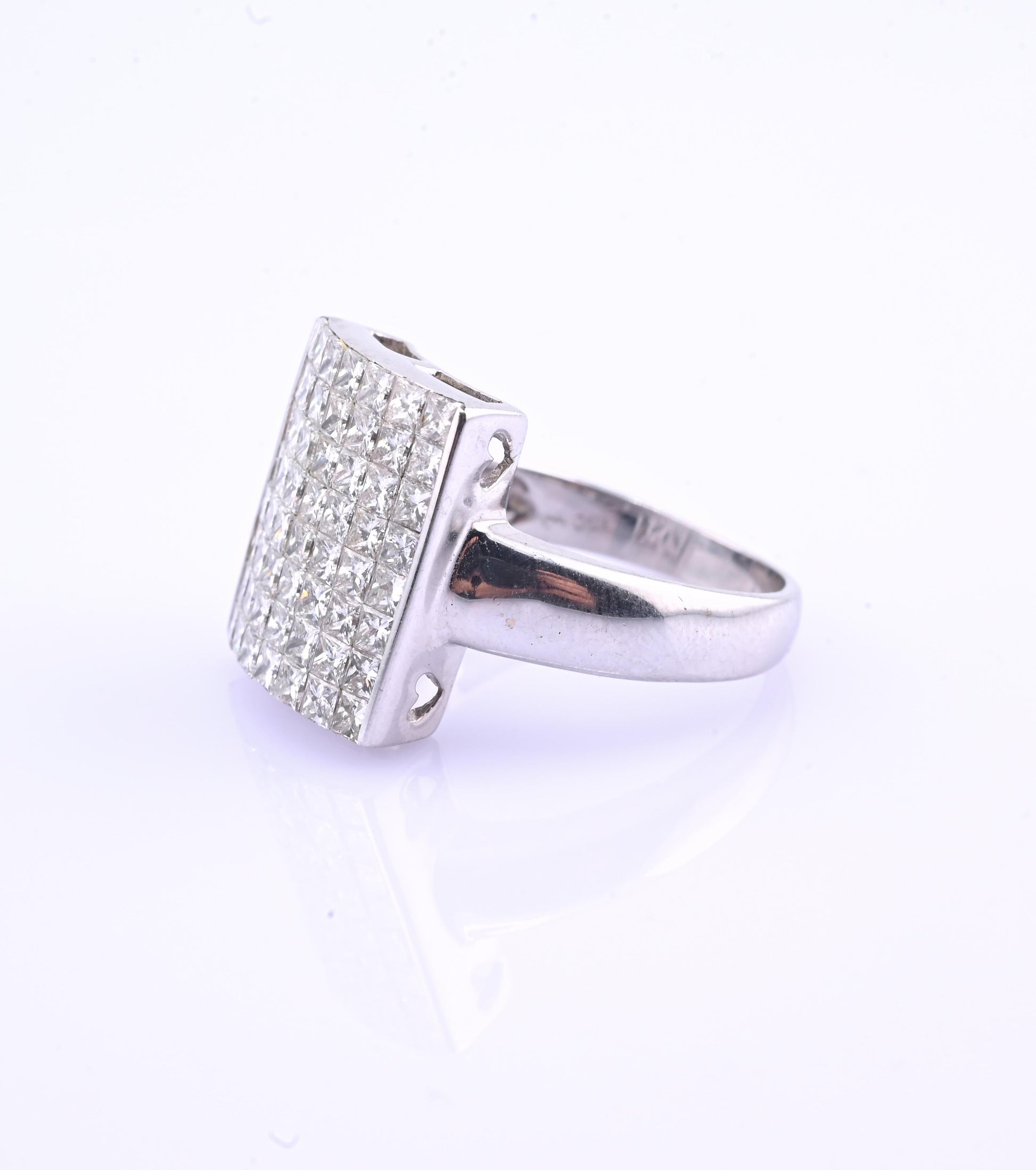 18k White Gold Princess-Cut Natural Diamond Mosaic Statement Ring Size 7