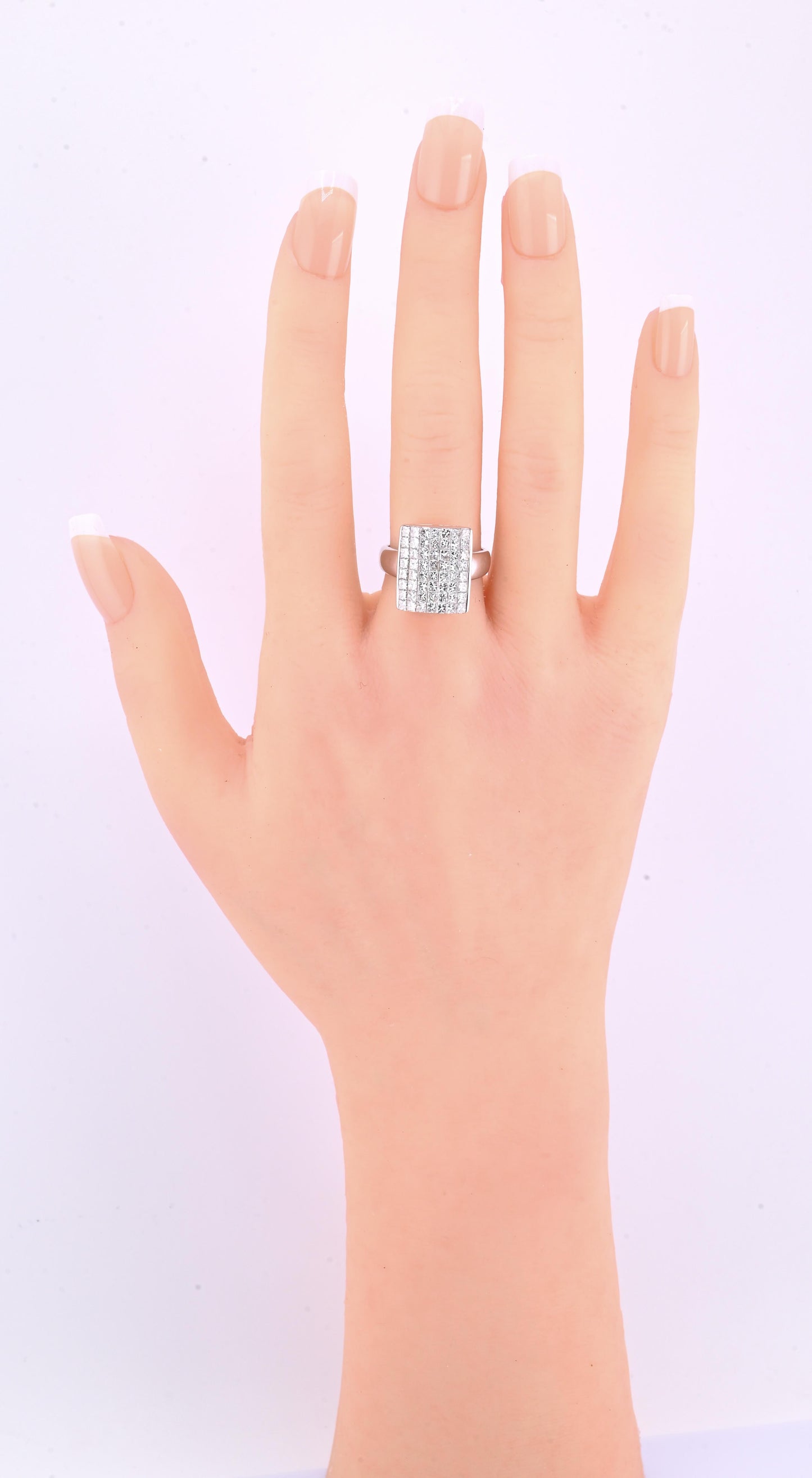 18k White Gold Princess-Cut Natural Diamond Mosaic Statement Ring Size 7