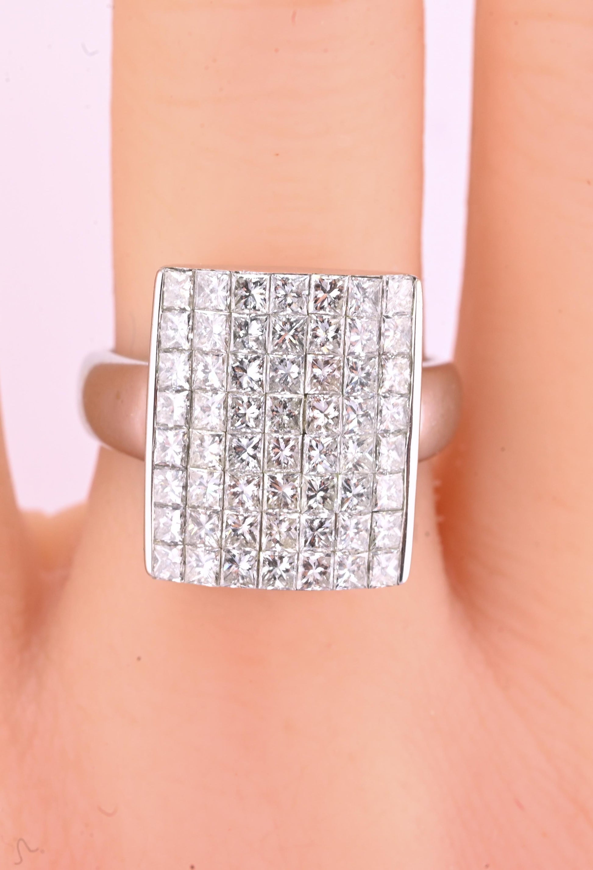 18k White Gold Princess-Cut Natural Diamond Mosaic Statement Ring Size 7