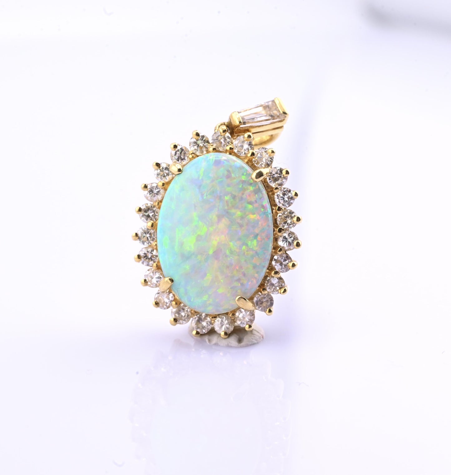Exquisite 18k Yellow Gold Opal & Diamond Halo Statement Pendant