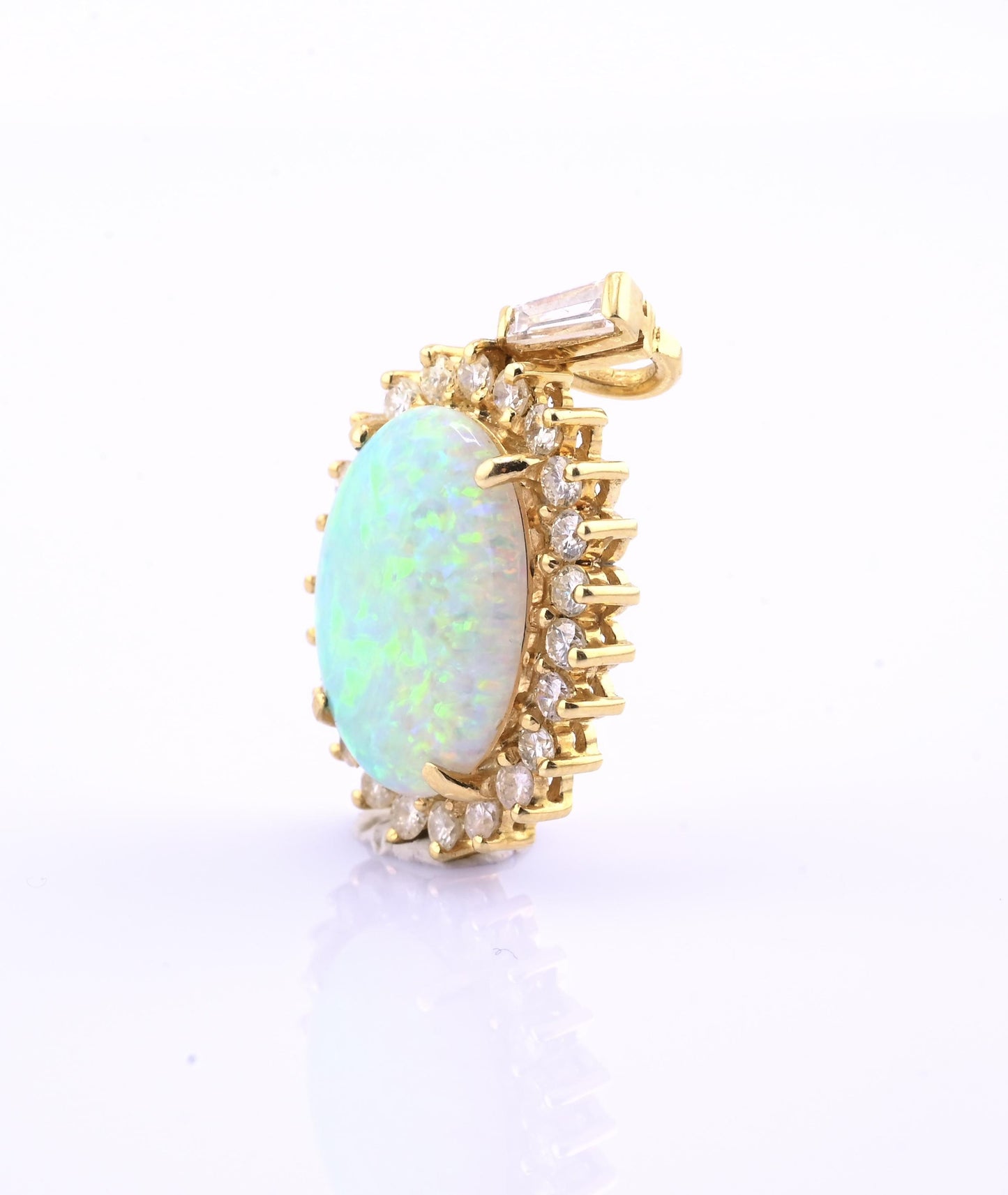 Exquisite 18k Yellow Gold Opal & Diamond Halo Statement Pendant