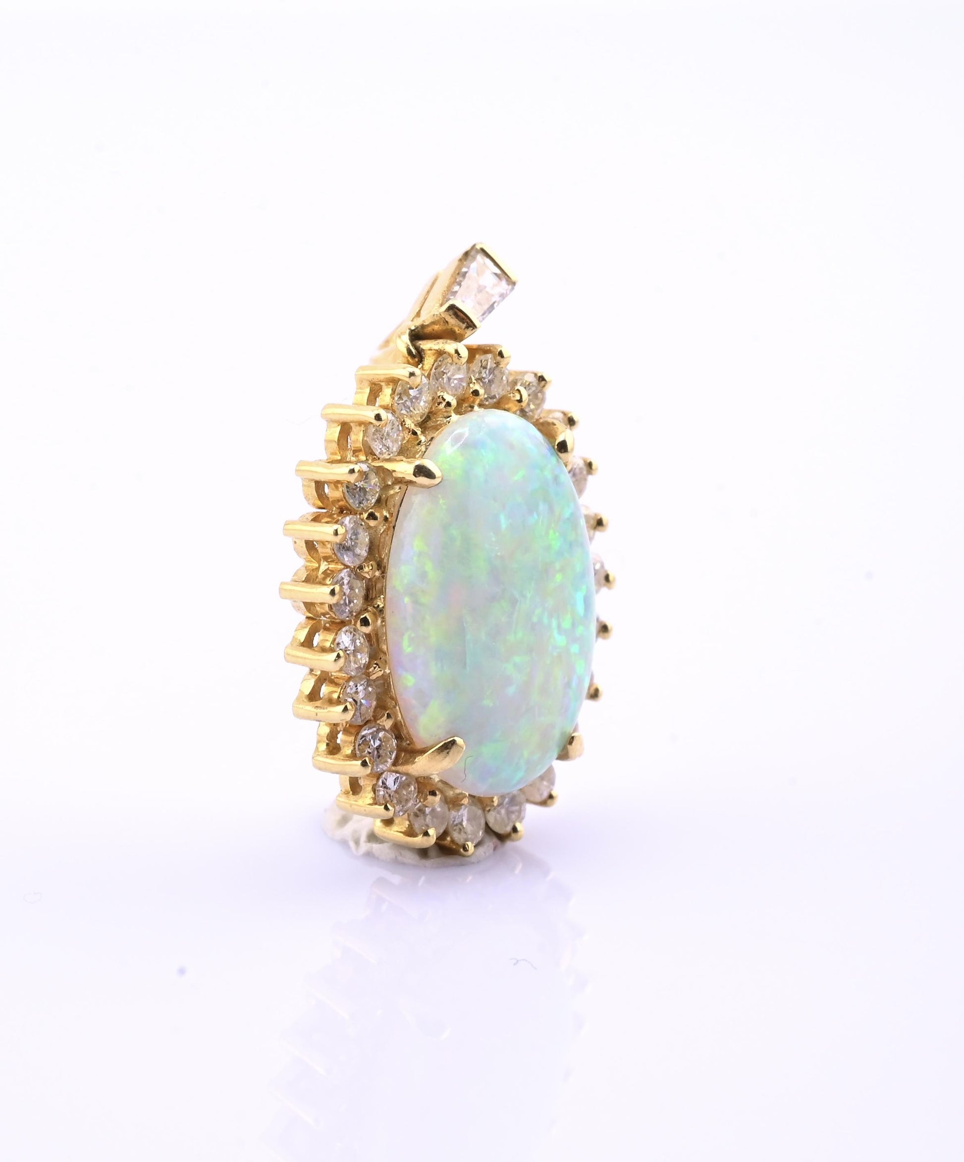 Exquisite 18k Yellow Gold Opal & Diamond Halo Statement Pendant